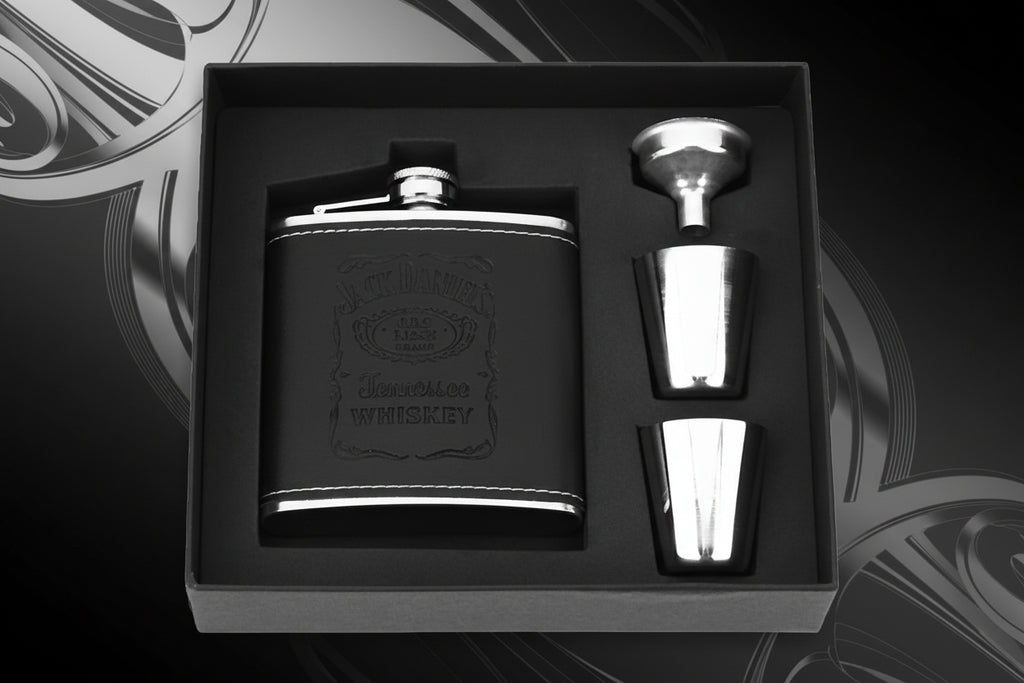 250 ml lommelærke i rustfritt stål – bærbar whiskyflaske med gaveeske