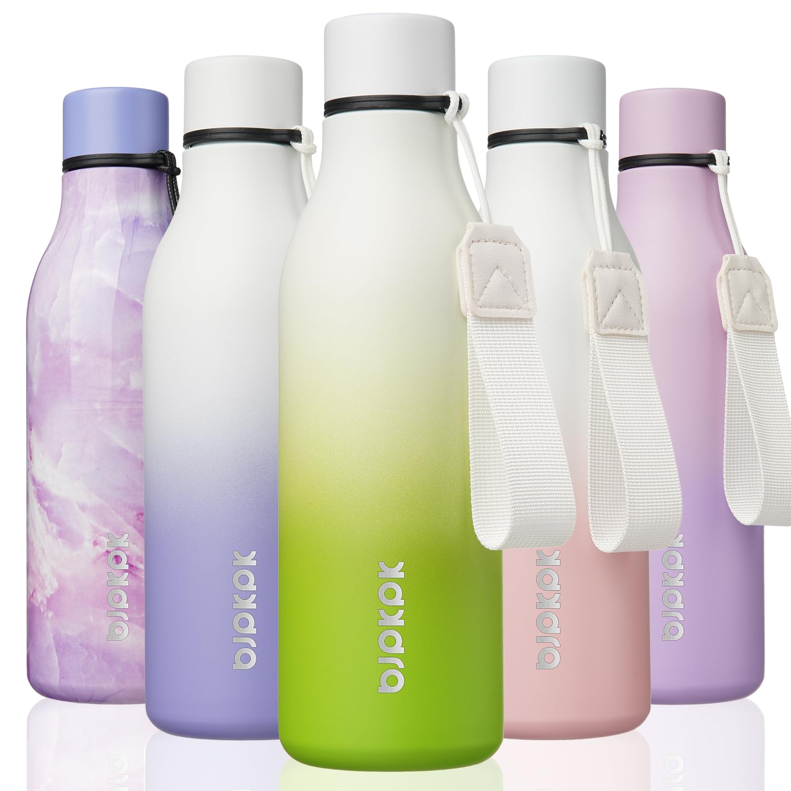 BJPKPK Insulated Water Bottles, 18 oz Stainless Steel Metal Water Bottle with Strap, BPA Free Leak Proof Jugs, Mugs, Flasks, Reusable Thermal Flasks for Sports & Travel, Black