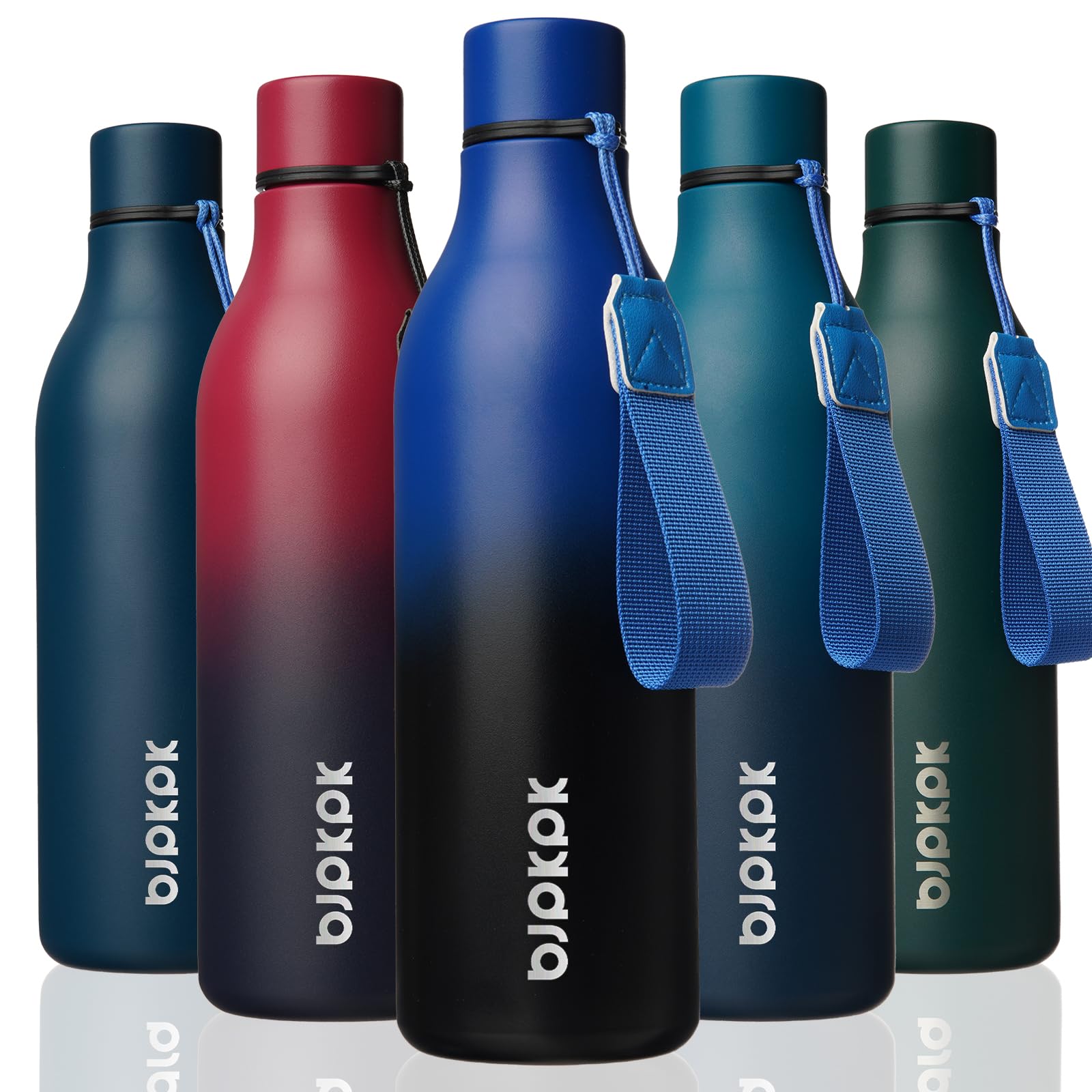 BJPKPK Insulated Water Bottles, 18 oz Stainless Steel Metal Water Bottle with Strap, BPA Free Leak Proof Jugs, Mugs, Flasks, Reusable Thermal Flasks for Sports & Travel, Black