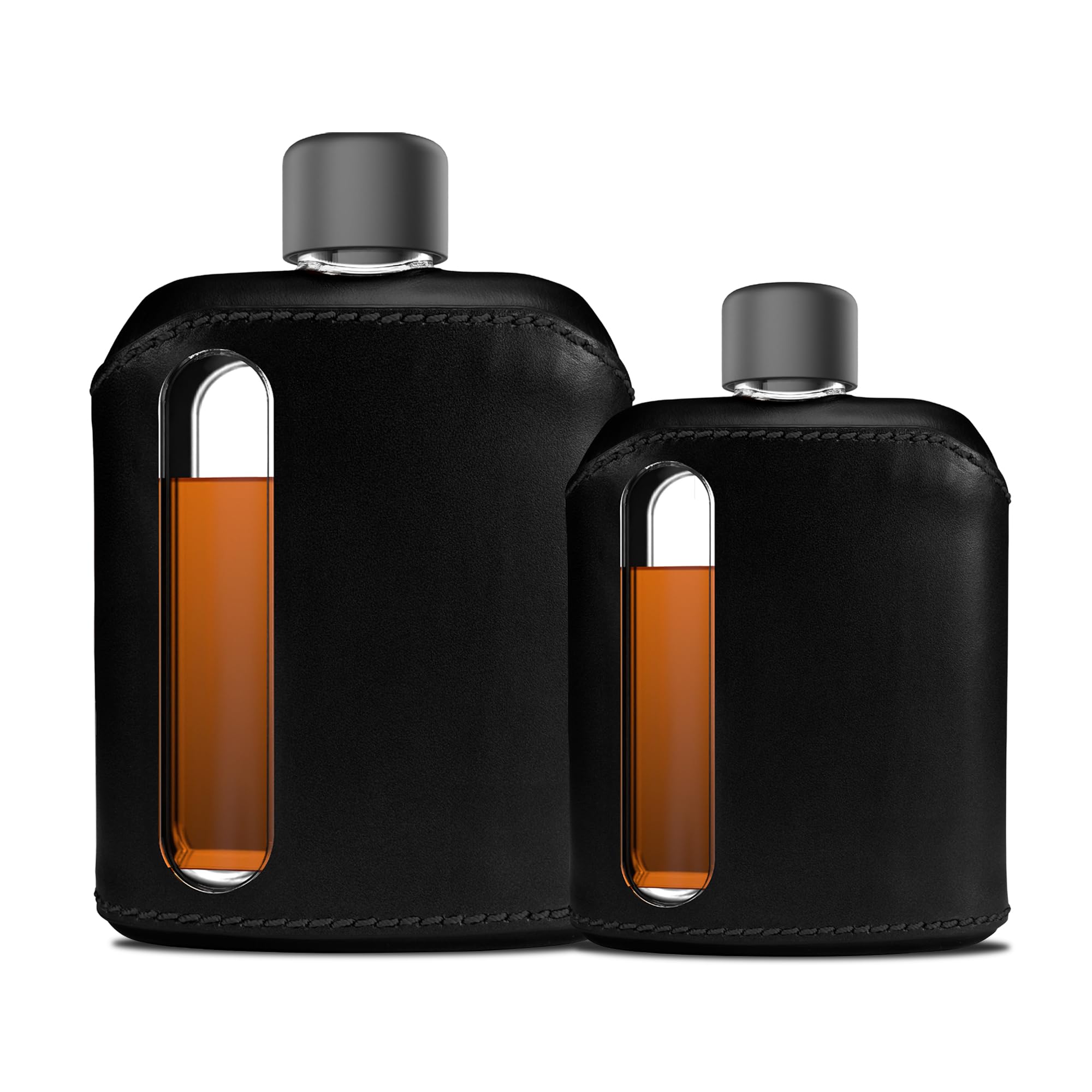 Ragproper Glass Hip Flask for Men – Modern Whiskey & Liquor Pocket Flask with Cork & Silicone Lid Liners, Durable Silicone Covered, Firm Grip – Single Shot 3.4oz (100ml) Black