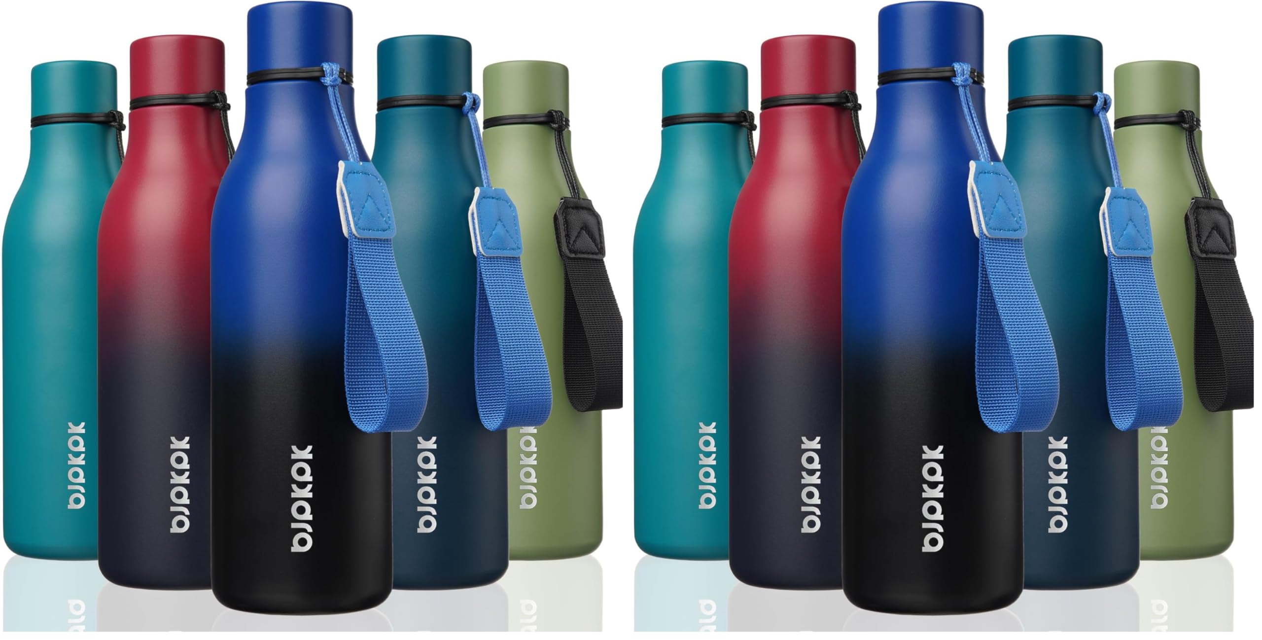 BJPKPK Insulated Water Bottles, 18 oz Stainless Steel Metal Water Bottle with Strap, BPA Free Leak Proof Jugs, Mugs, Flasks, Reusable Thermal Flasks for Sports & Travel, Black