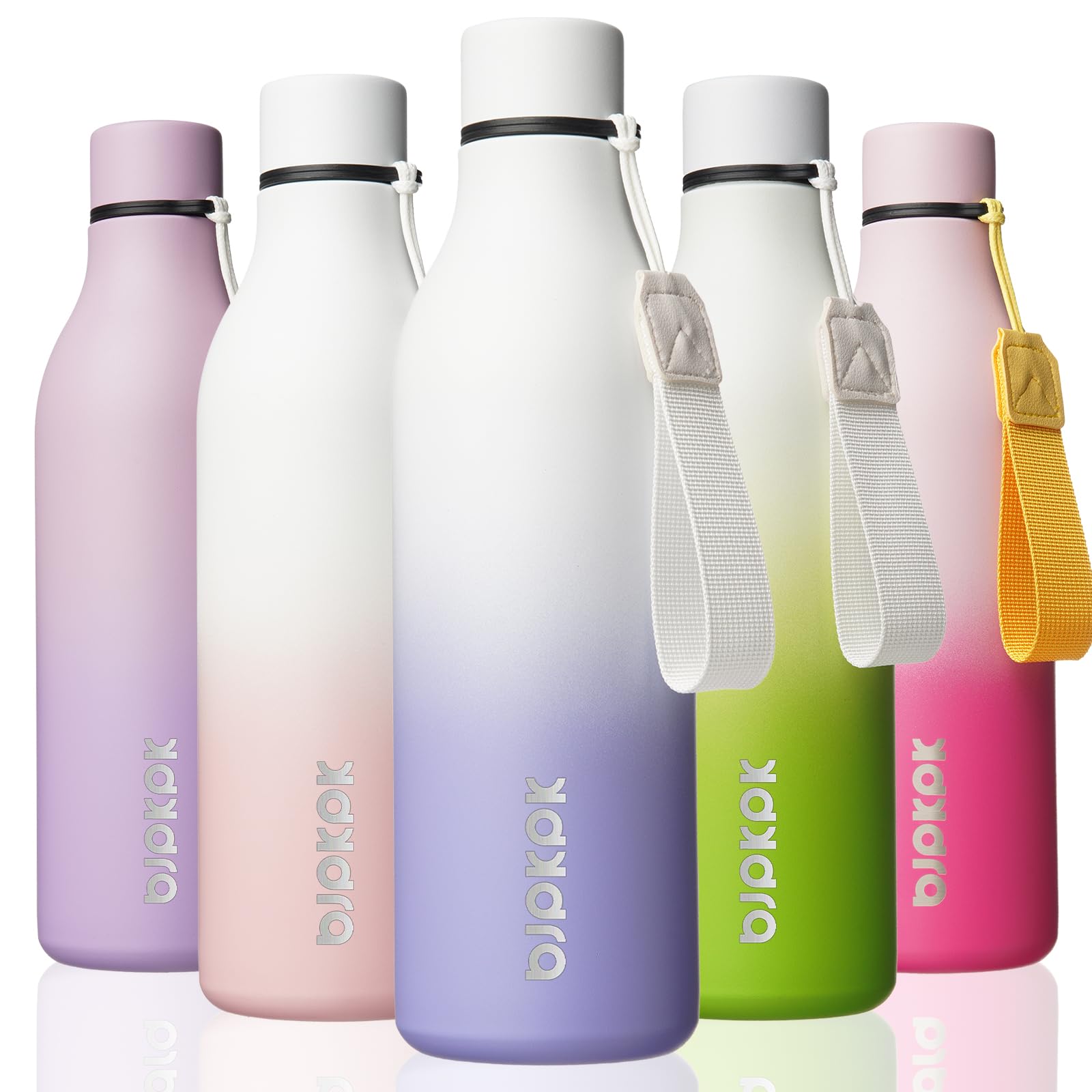 BJPKPK Insulated Water Bottles, 18 oz Stainless Steel Metal Water Bottle with Strap, BPA Free Leak Proof Jugs, Mugs, Flasks, Reusable Thermal Flasks for Sports & Travel, Black