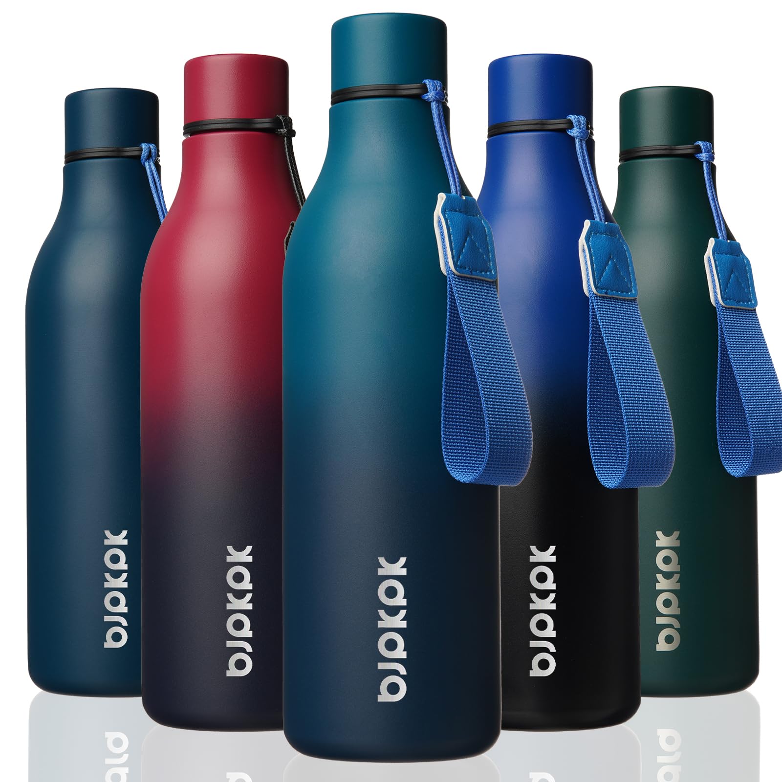 BJPKPK Insulated Water Bottles, 18 oz Stainless Steel Metal Water Bottle with Strap, BPA Free Leak Proof Jugs, Mugs, Flasks, Reusable Thermal Flasks for Sports & Travel, Black