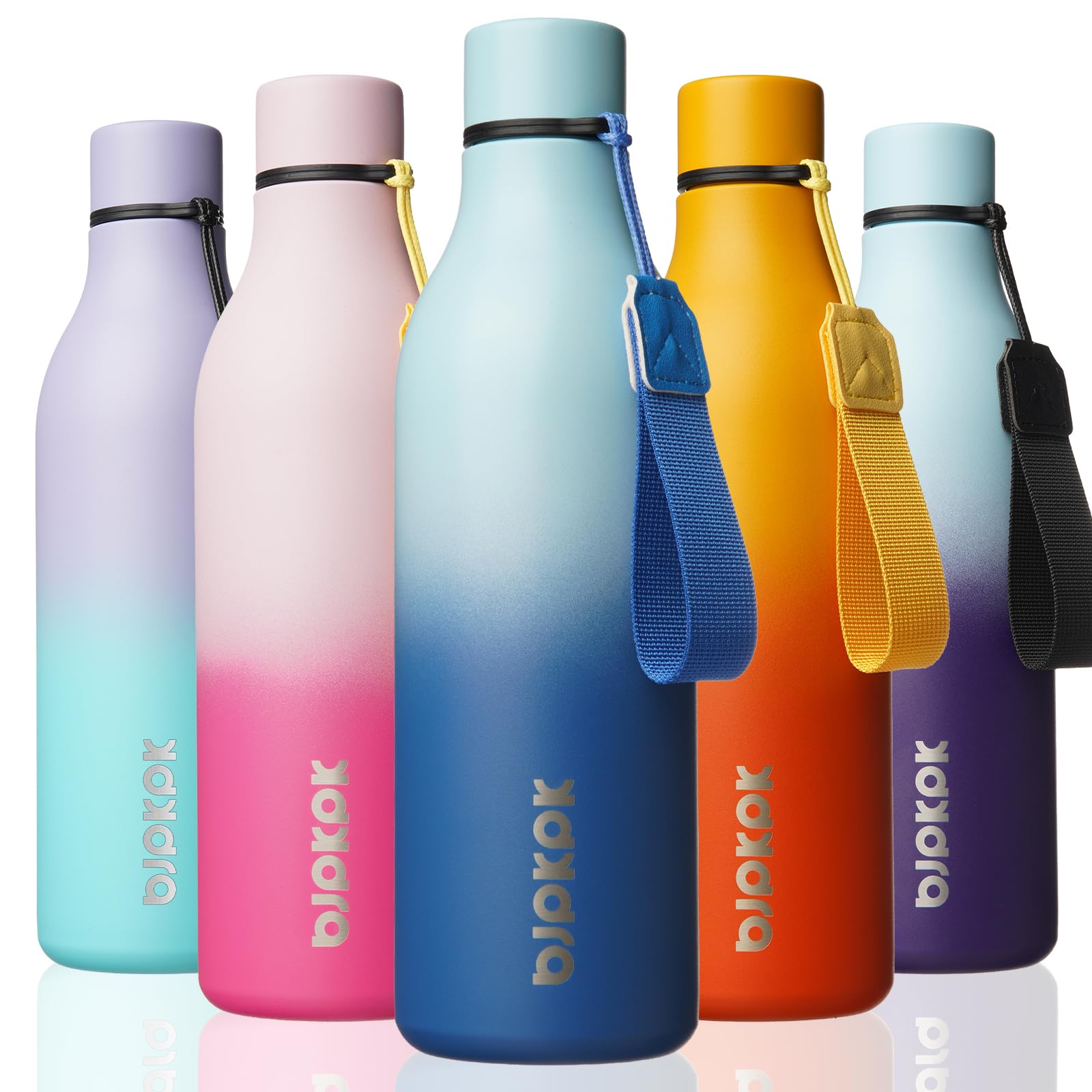 BJPKPK Insulated Water Bottles, 18 oz Stainless Steel Metal Water Bottle with Strap, BPA Free Leak Proof Jugs, Mugs, Flasks, Reusable Thermal Flasks for Sports & Travel, Black