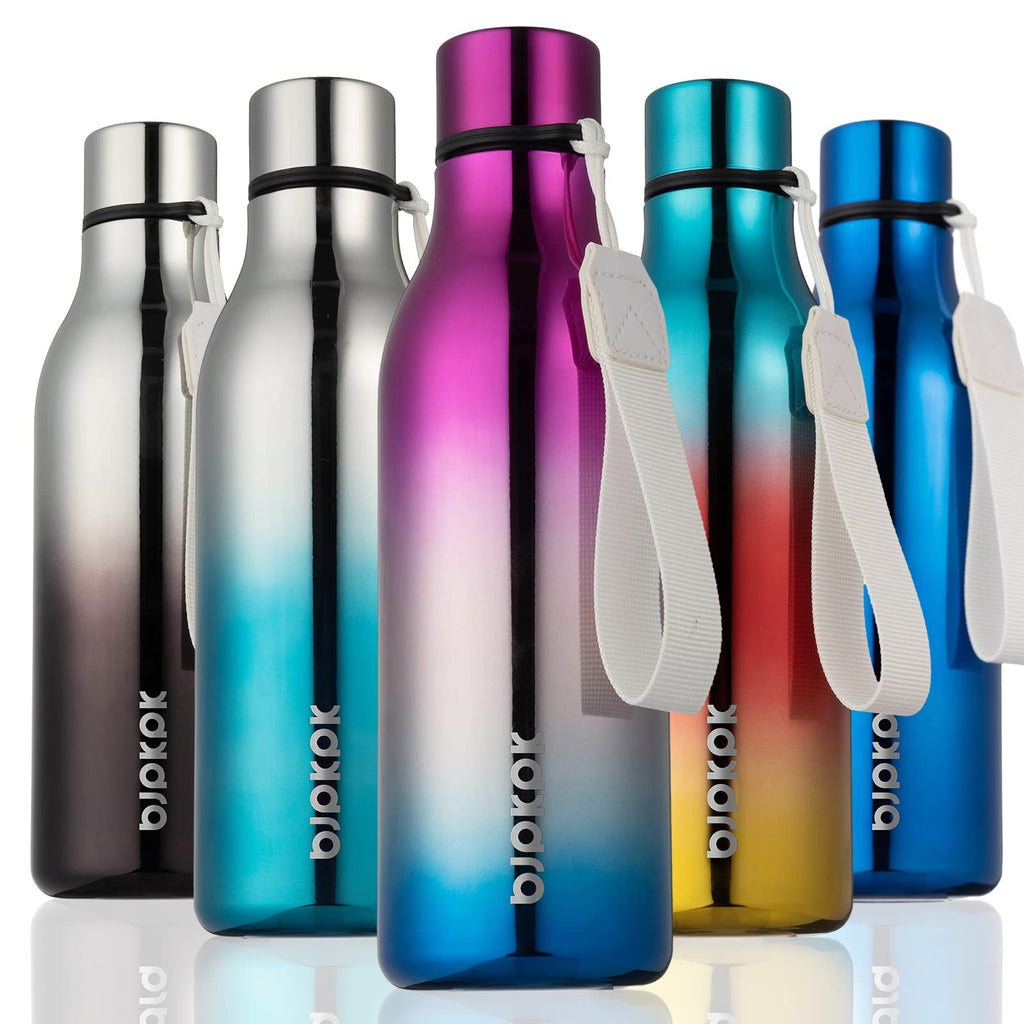 BJPKPK Insulated Water Bottles, 18 oz Stainless Steel Metal Water Bottle with Strap, BPA Free Leak Proof Jugs, Mugs, Flasks, Reusable Thermal Flasks for Sports & Travel, Black