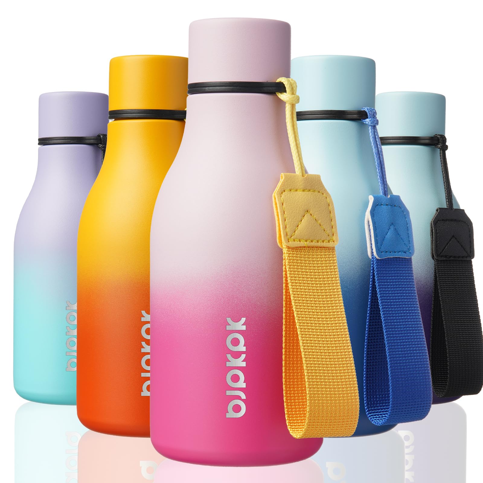 BJPKPK Insulated Water Bottles, 18 oz Stainless Steel Metal Water Bottle with Strap, BPA Free Leak Proof Jugs, Mugs, Flasks, Reusable Thermal Flasks for Sports & Travel, Black