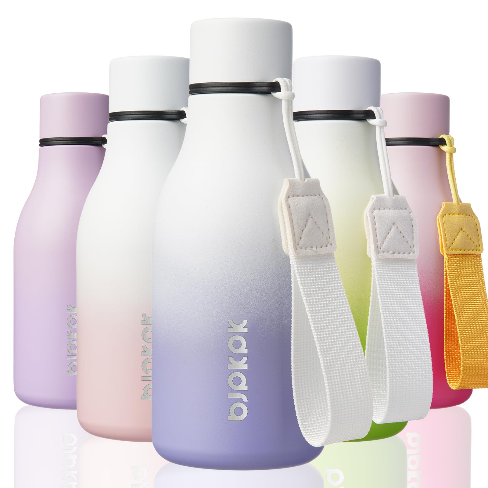 BJPKPK Insulated Water Bottles, 18 oz Stainless Steel Metal Water Bottle with Strap, BPA Free Leak Proof Jugs, Mugs, Flasks, Reusable Thermal Flasks for Sports & Travel, Black