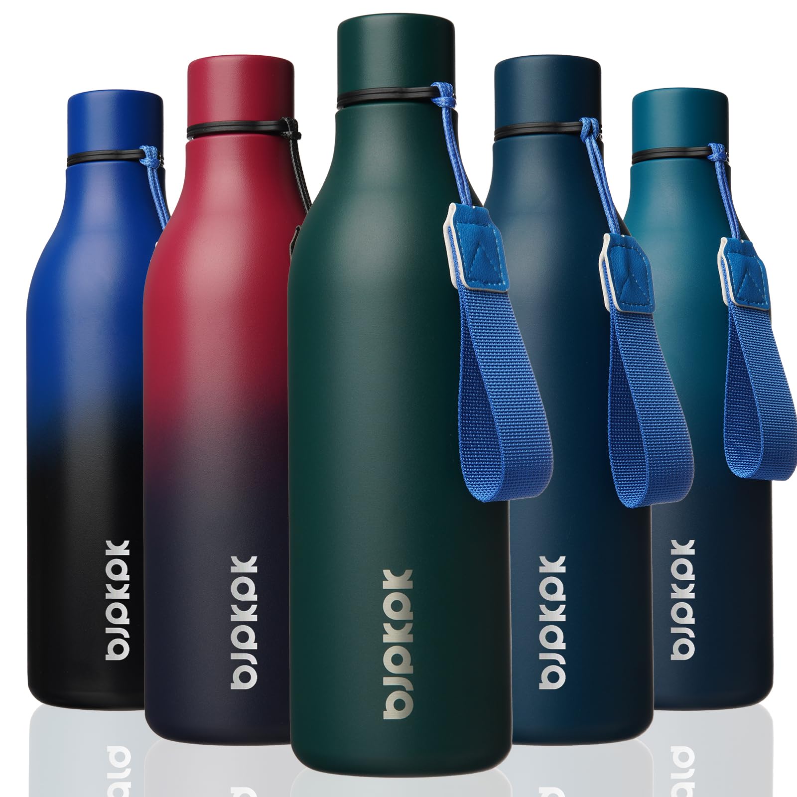 BJPKPK Insulated Water Bottles, 18 oz Stainless Steel Metal Water Bottle with Strap, BPA Free Leak Proof Jugs, Mugs, Flasks, Reusable Thermal Flasks for Sports & Travel, Black