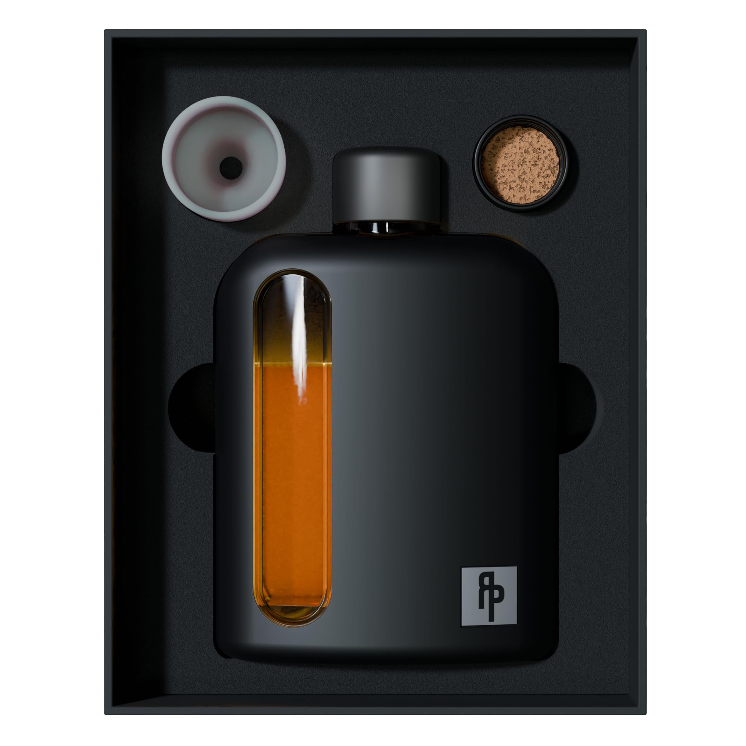 Ragproper Glass Hip Flask for Men – Modern Whiskey & Liquor Pocket Flask with Cork & Silicone Lid Liners, Durable Silicone Covered, Firm Grip – Single Shot 3.4oz (100ml) Black