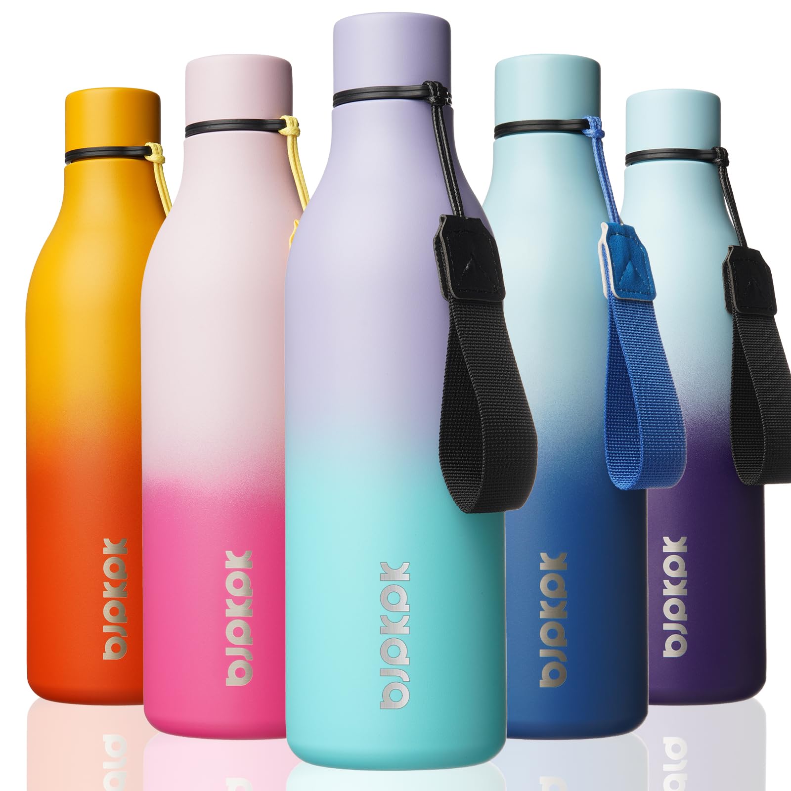 BJPKPK Insulated Water Bottles, 18 oz Stainless Steel Metal Water Bottle with Strap, BPA Free Leak Proof Jugs, Mugs, Flasks, Reusable Thermal Flasks for Sports & Travel, Black