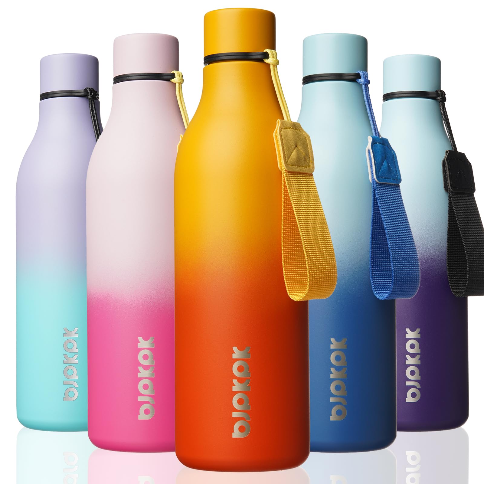 BJPKPK Insulated Water Bottles, 18 oz Stainless Steel Metal Water Bottle with Strap, BPA Free Leak Proof Jugs, Mugs, Flasks, Reusable Thermal Flasks for Sports & Travel, Black