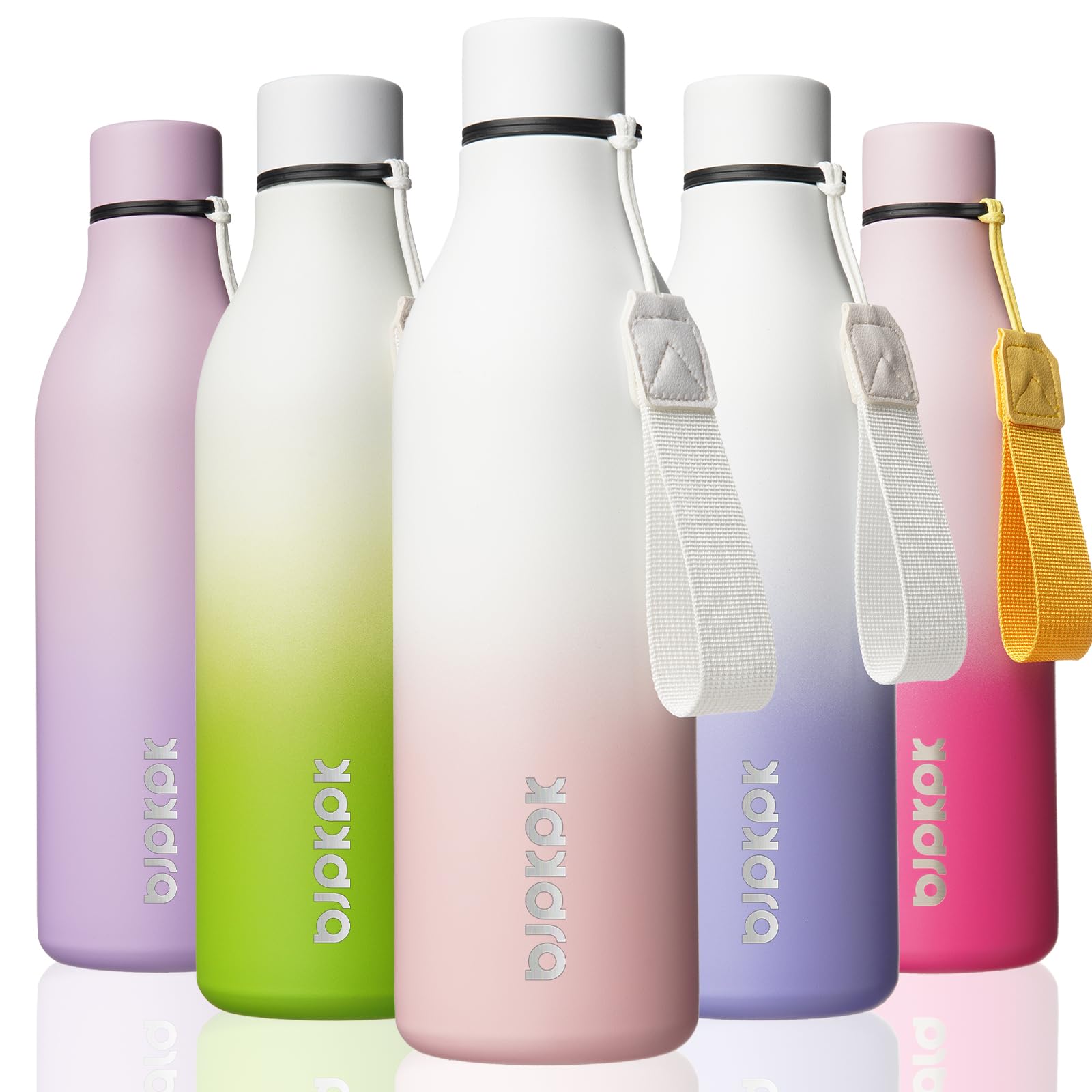 BJPKPK Insulated Water Bottles, 18 oz Stainless Steel Metal Water Bottle with Strap, BPA Free Leak Proof Jugs, Mugs, Flasks, Reusable Thermal Flasks for Sports & Travel, Black