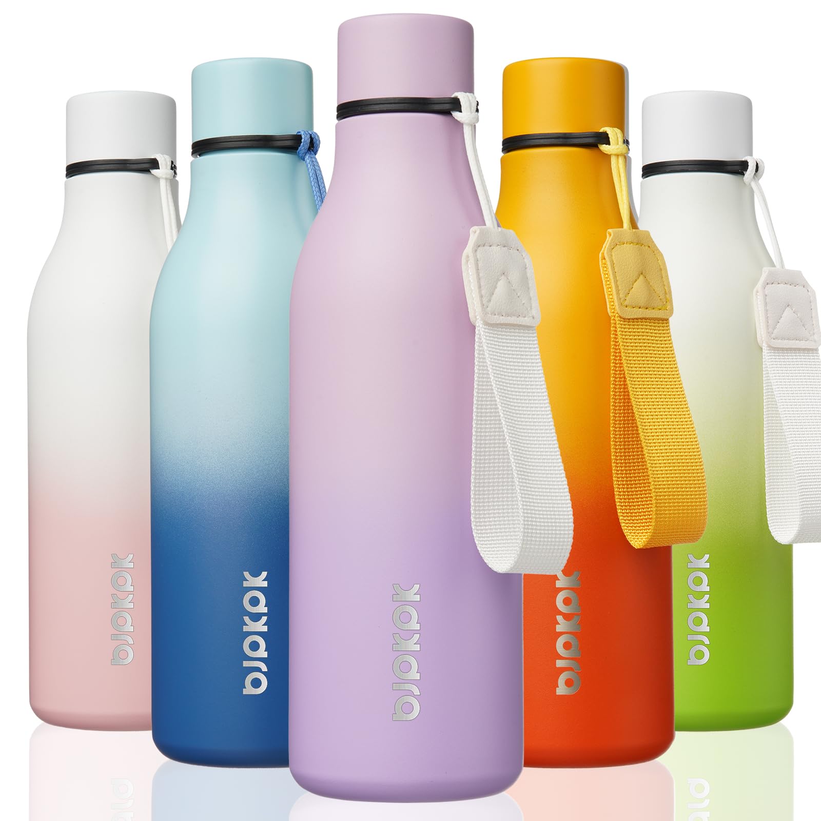 BJPKPK Insulated Water Bottles, 18 oz Stainless Steel Metal Water Bottle with Strap, BPA Free Leak Proof Jugs, Mugs, Flasks, Reusable Thermal Flasks for Sports & Travel, Black