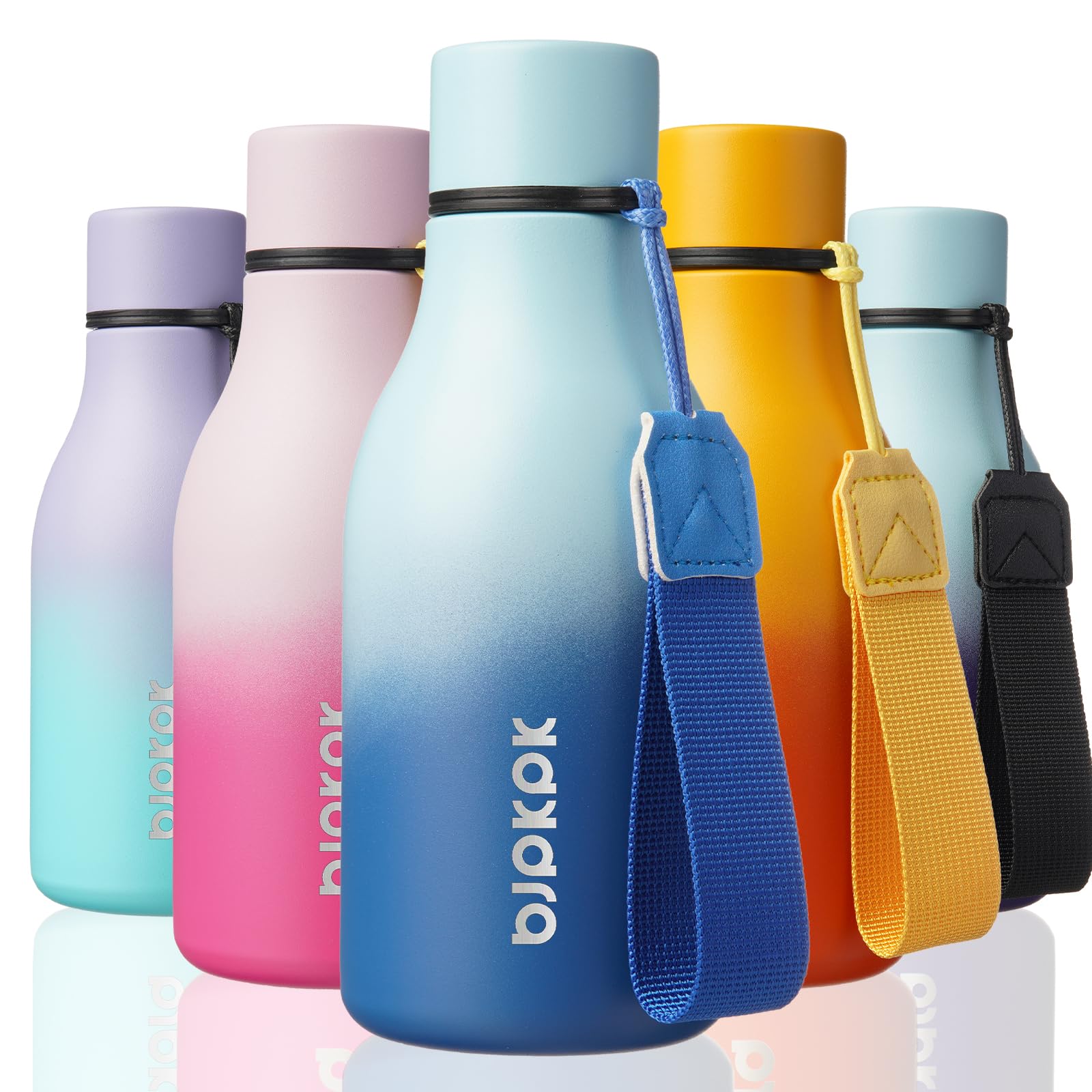 BJPKPK Insulated Water Bottles, 18 oz Stainless Steel Metal Water Bottle with Strap, BPA Free Leak Proof Jugs, Mugs, Flasks, Reusable Thermal Flasks for Sports & Travel, Black