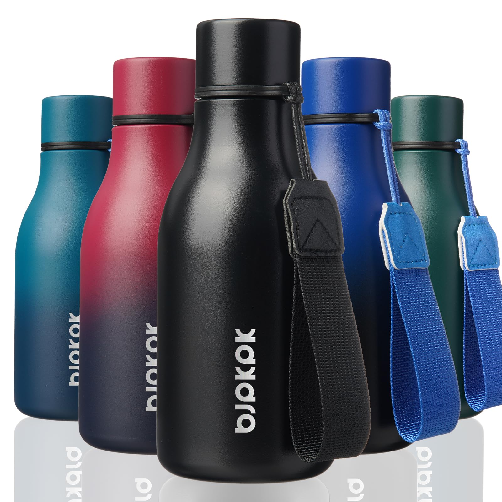 BJPKPK Insulated Water Bottles, 18 oz Stainless Steel Metal Water Bottle with Strap, BPA Free Leak Proof Jugs, Mugs, Flasks, Reusable Thermal Flasks for Sports & Travel, Black