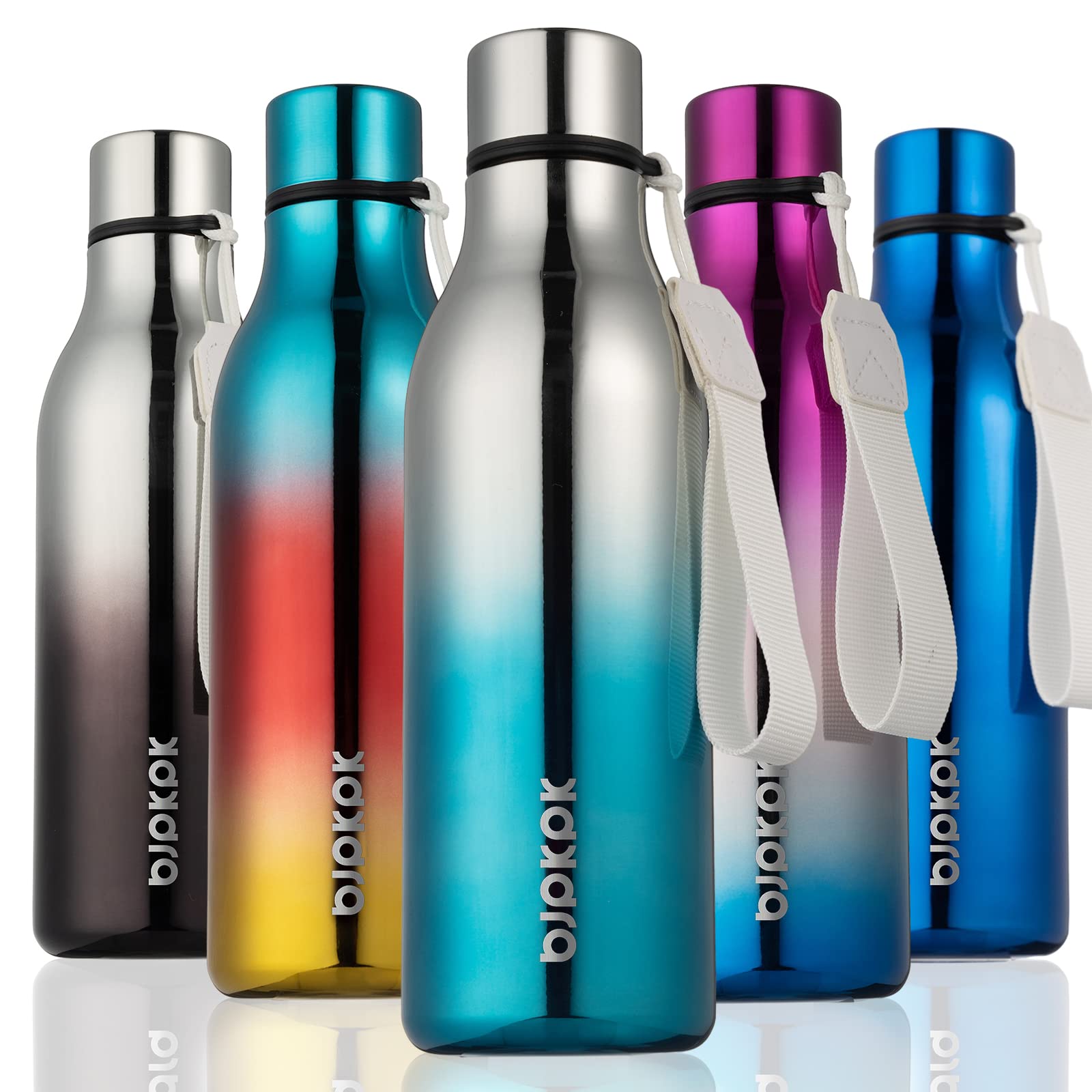 BJPKPK Insulated Water Bottles, 18 oz Stainless Steel Metal Water Bottle with Strap, BPA Free Leak Proof Jugs, Mugs, Flasks, Reusable Thermal Flasks for Sports & Travel, Black