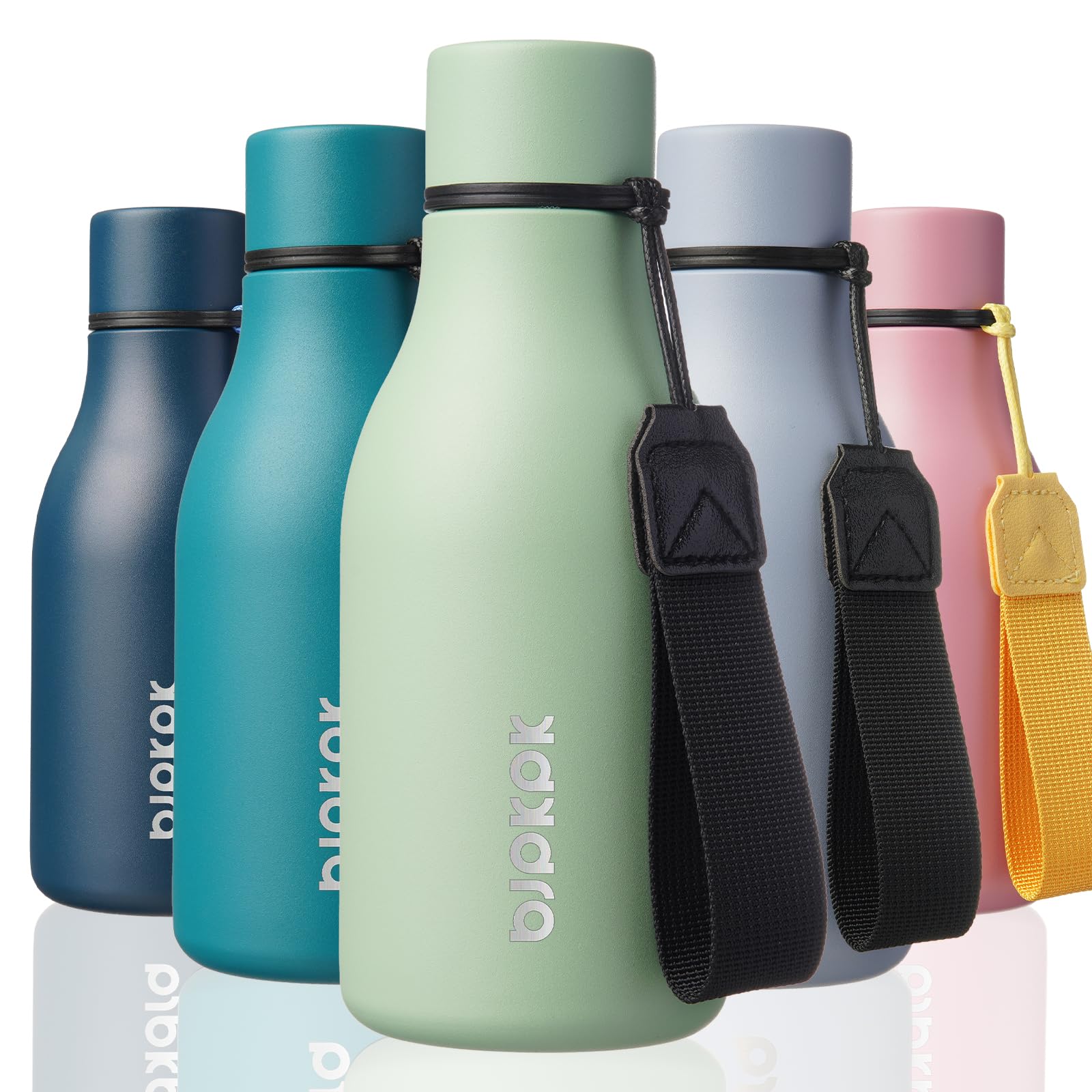 BJPKPK Insulated Water Bottles, 18 oz Stainless Steel Metal Water Bottle with Strap, BPA Free Leak Proof Jugs, Mugs, Flasks, Reusable Thermal Flasks for Sports & Travel, Black