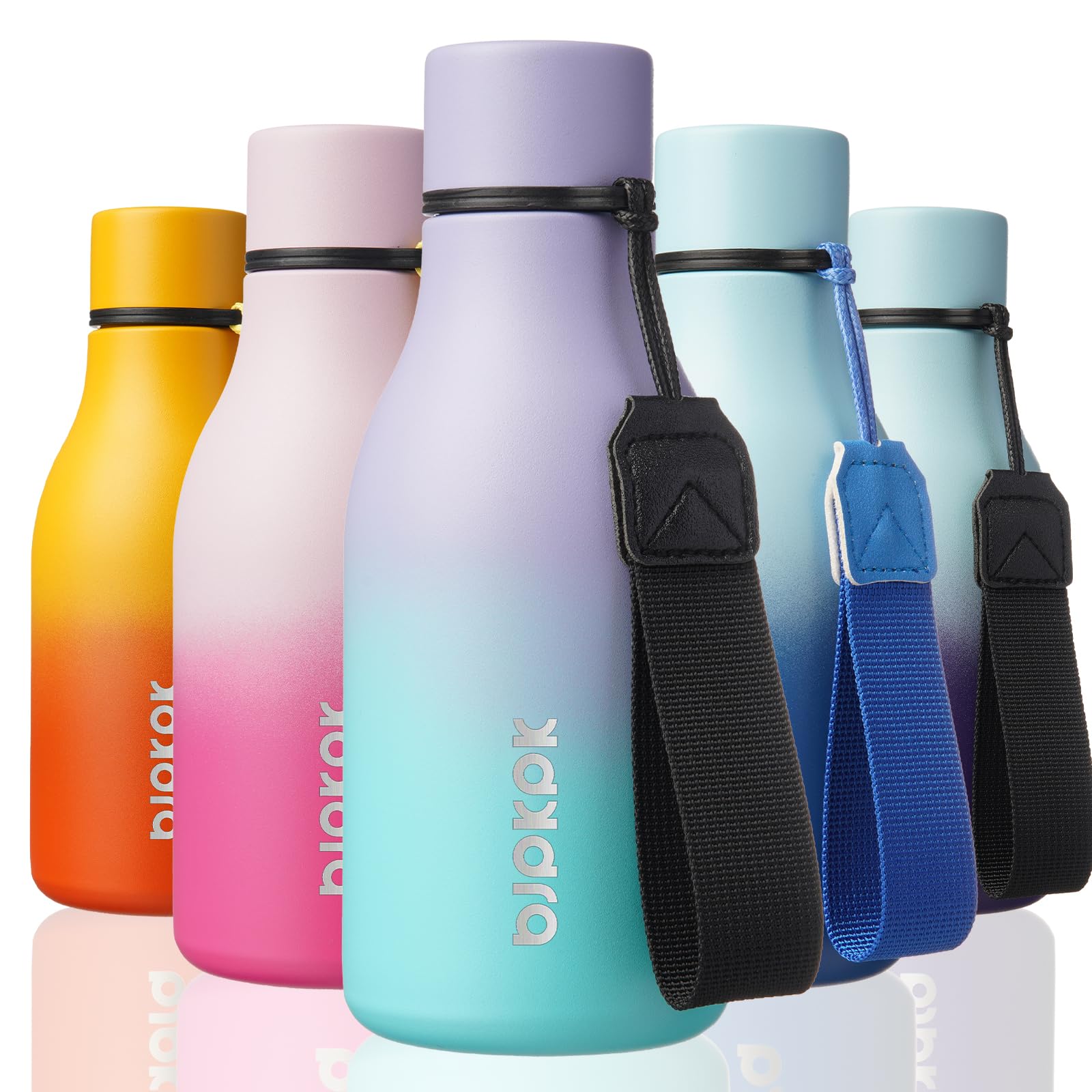 BJPKPK Insulated Water Bottles, 18 oz Stainless Steel Metal Water Bottle with Strap, BPA Free Leak Proof Jugs, Mugs, Flasks, Reusable Thermal Flasks for Sports & Travel, Black