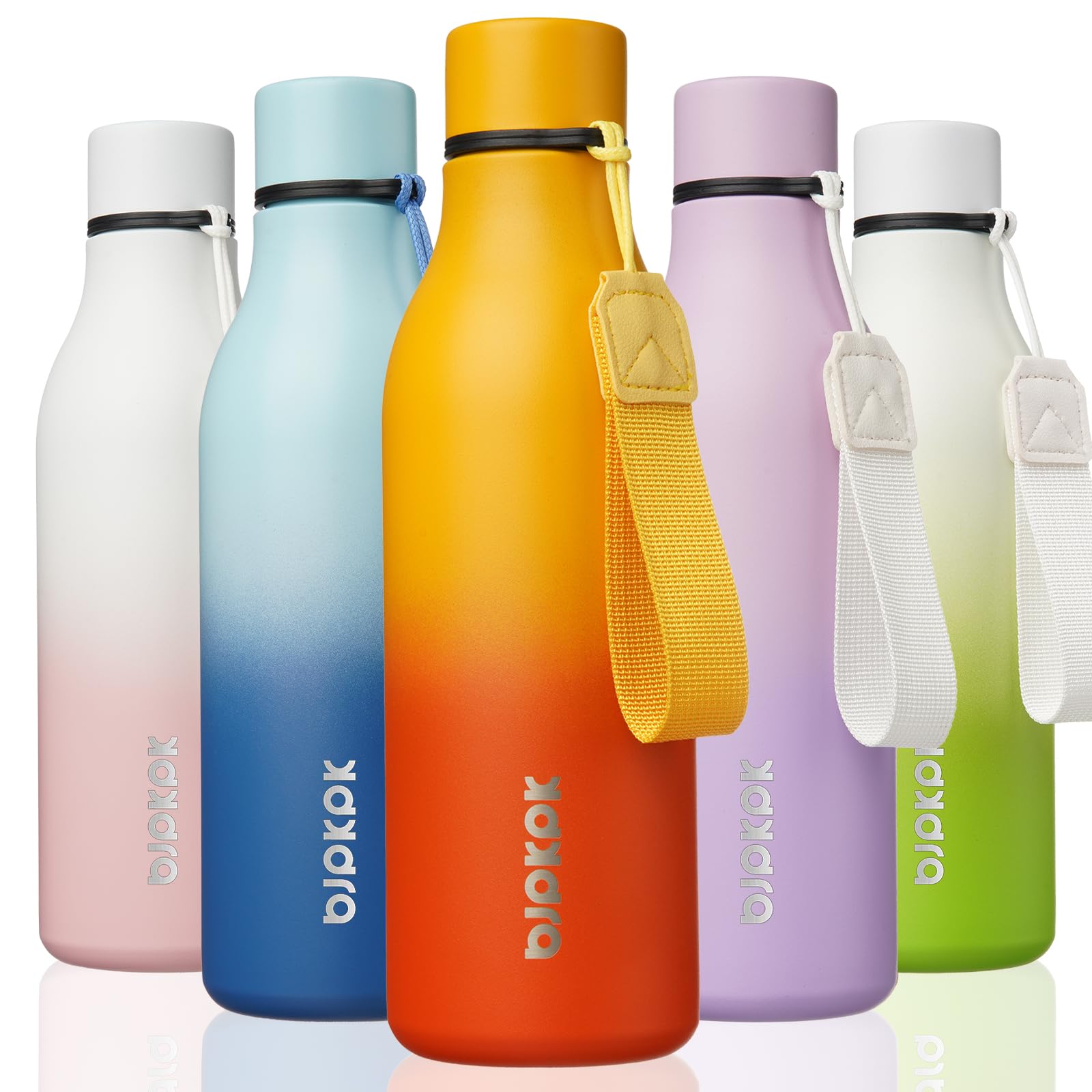 BJPKPK Insulated Water Bottles, 18 oz Stainless Steel Metal Water Bottle with Strap, BPA Free Leak Proof Jugs, Mugs, Flasks, Reusable Thermal Flasks for Sports & Travel, Black