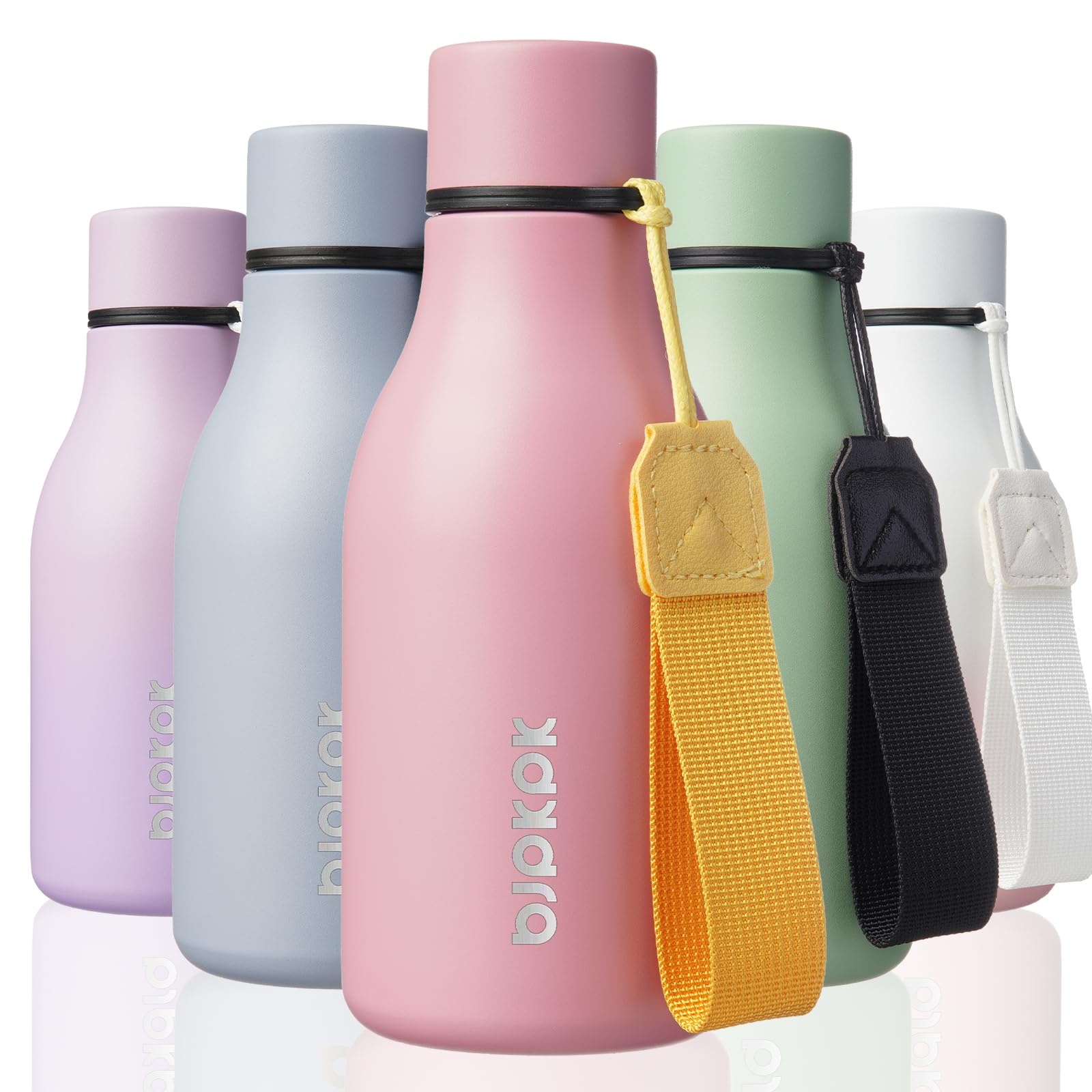 BJPKPK Insulated Water Bottles, 18 oz Stainless Steel Metal Water Bottle with Strap, BPA Free Leak Proof Jugs, Mugs, Flasks, Reusable Thermal Flasks for Sports & Travel, Black