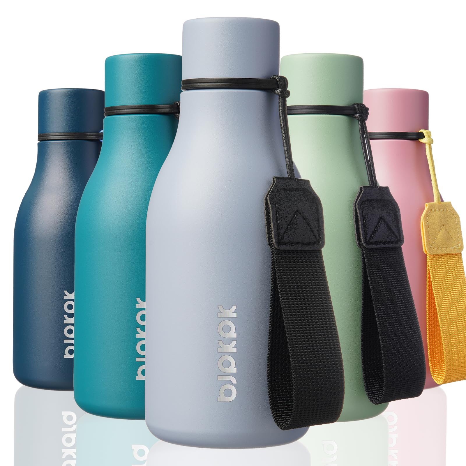 BJPKPK Insulated Water Bottles, 18 oz Stainless Steel Metal Water Bottle with Strap, BPA Free Leak Proof Jugs, Mugs, Flasks, Reusable Thermal Flasks for Sports & Travel, Black