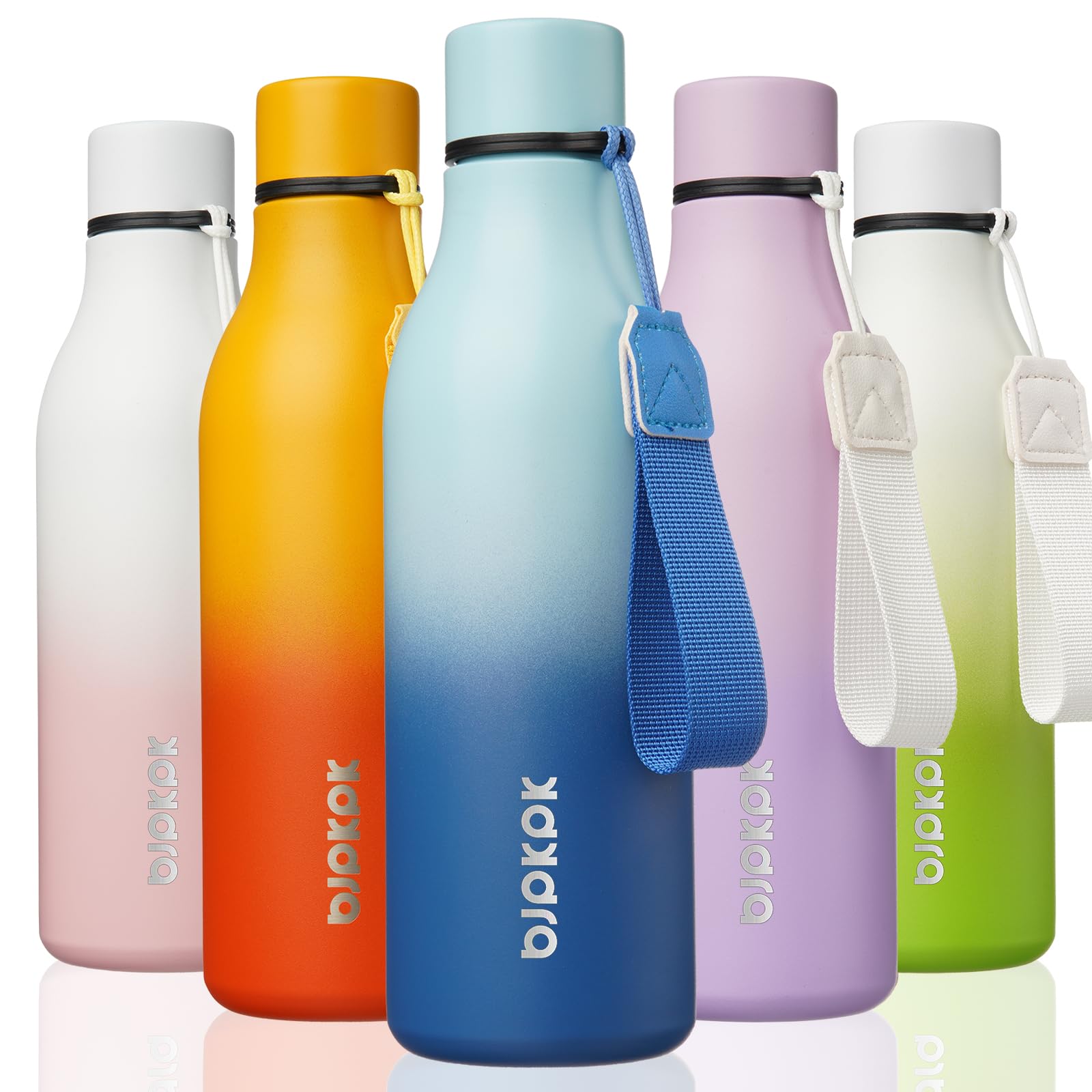 BJPKPK Insulated Water Bottles, 18 oz Stainless Steel Metal Water Bottle with Strap, BPA Free Leak Proof Jugs, Mugs, Flasks, Reusable Thermal Flasks for Sports & Travel, Black