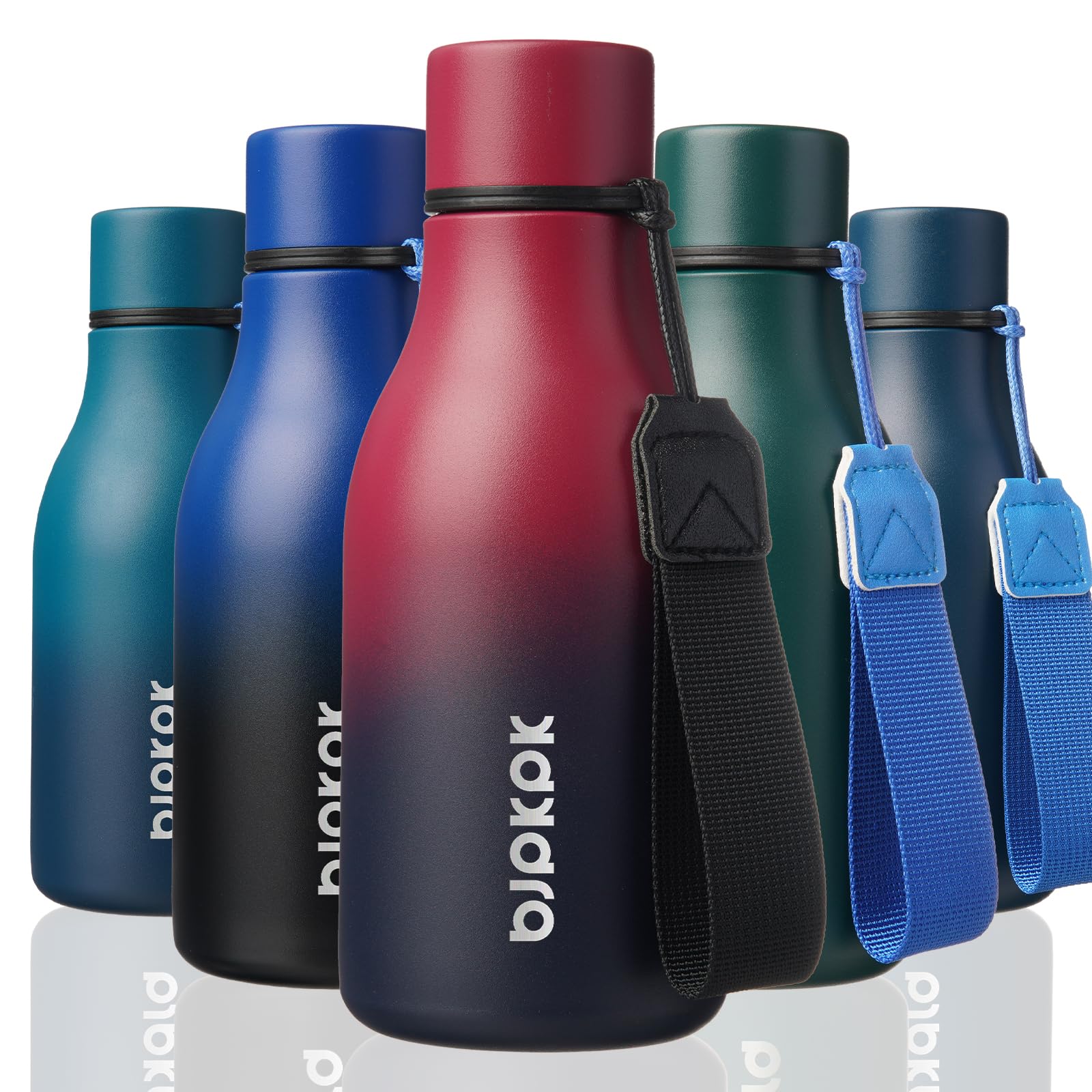 BJPKPK Insulated Water Bottles, 18 oz Stainless Steel Metal Water Bottle with Strap, BPA Free Leak Proof Jugs, Mugs, Flasks, Reusable Thermal Flasks for Sports & Travel, Black