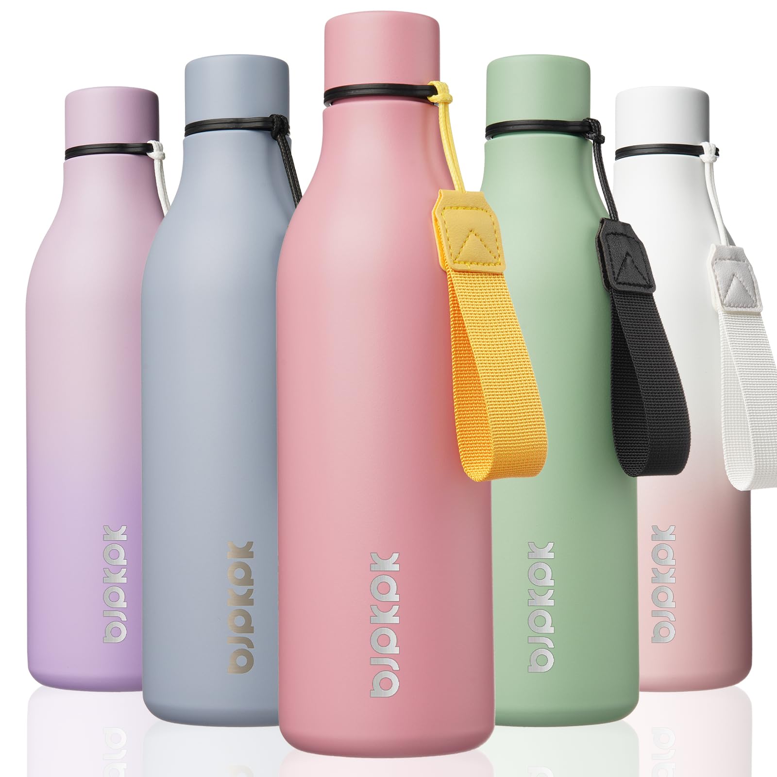 BJPKPK Insulated Water Bottles, 18 oz Stainless Steel Metal Water Bottle with Strap, BPA Free Leak Proof Jugs, Mugs, Flasks, Reusable Thermal Flasks for Sports & Travel, Black