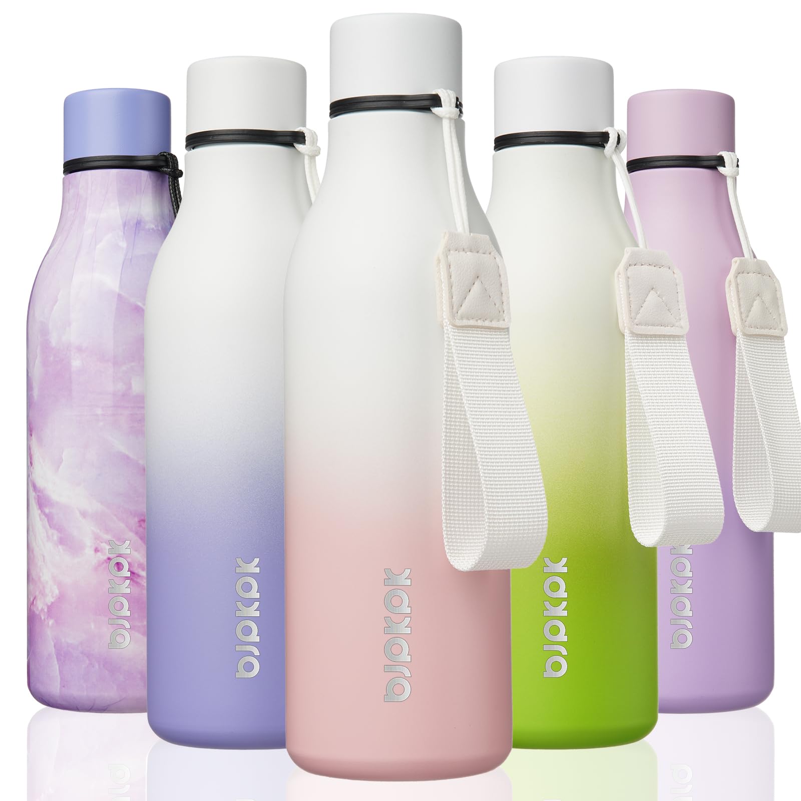 BJPKPK Insulated Water Bottles, 18 oz Stainless Steel Metal Water Bottle with Strap, BPA Free Leak Proof Jugs, Mugs, Flasks, Reusable Thermal Flasks for Sports & Travel, Black