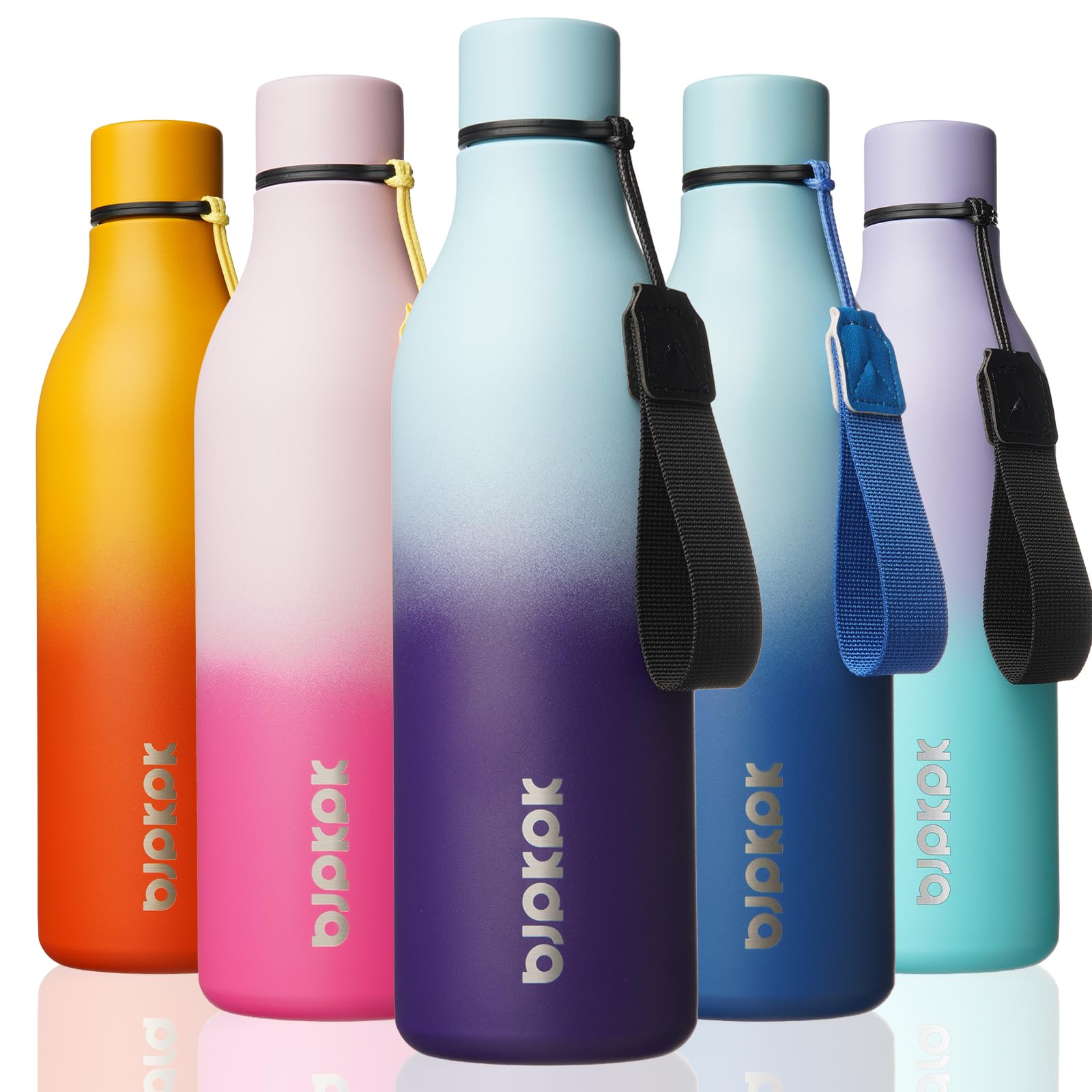 BJPKPK Insulated Water Bottles, 18 oz Stainless Steel Metal Water Bottle with Strap, BPA Free Leak Proof Jugs, Mugs, Flasks, Reusable Thermal Flasks for Sports & Travel, Black