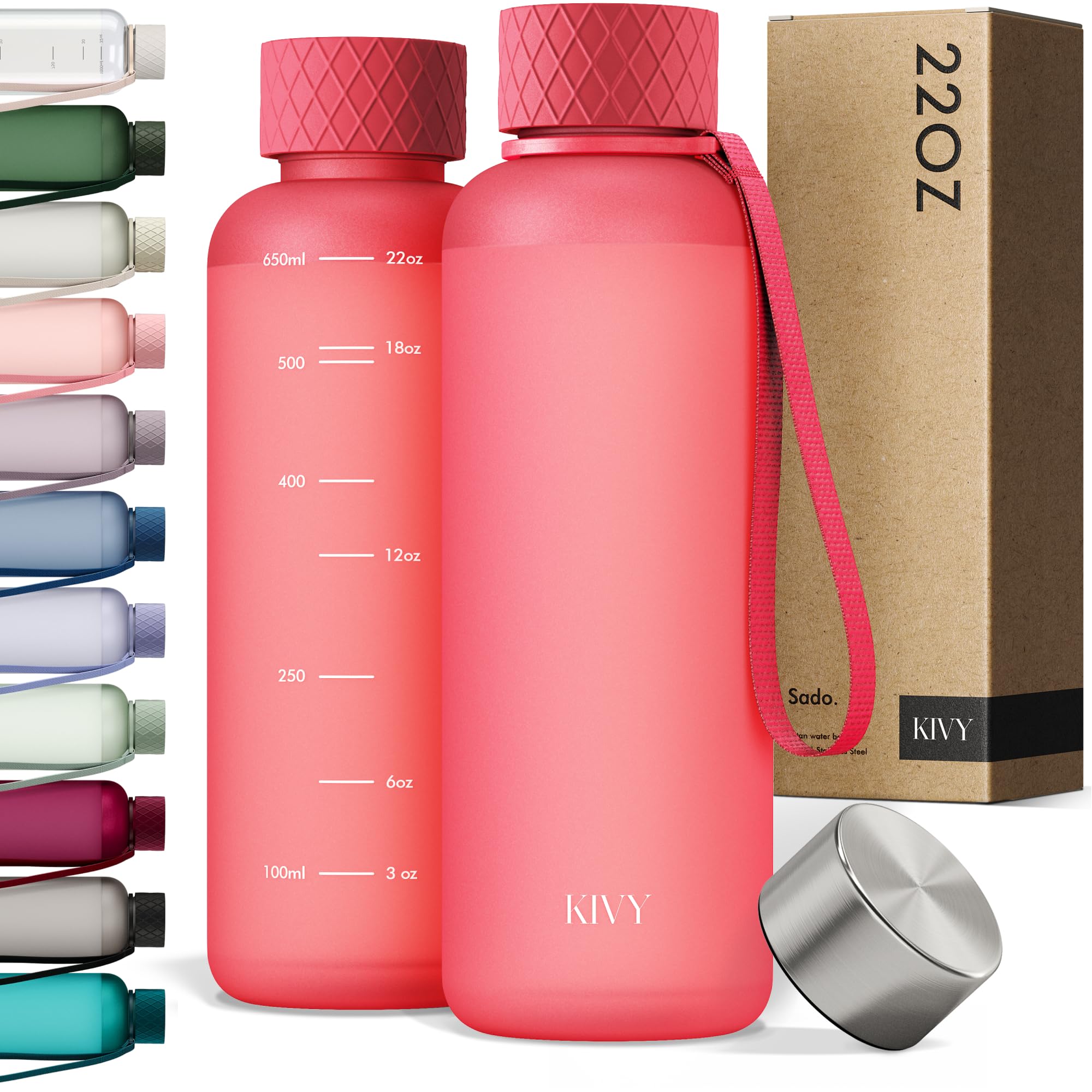 KIVY Slim Water Bottle 32oz [Lightweight & Shatterproof] Fits Backpack & Cupholder for Travel, Sports, School, Gym - Dark green water bottle no straw - Gym water bottle screw top - Dishwasher Safe