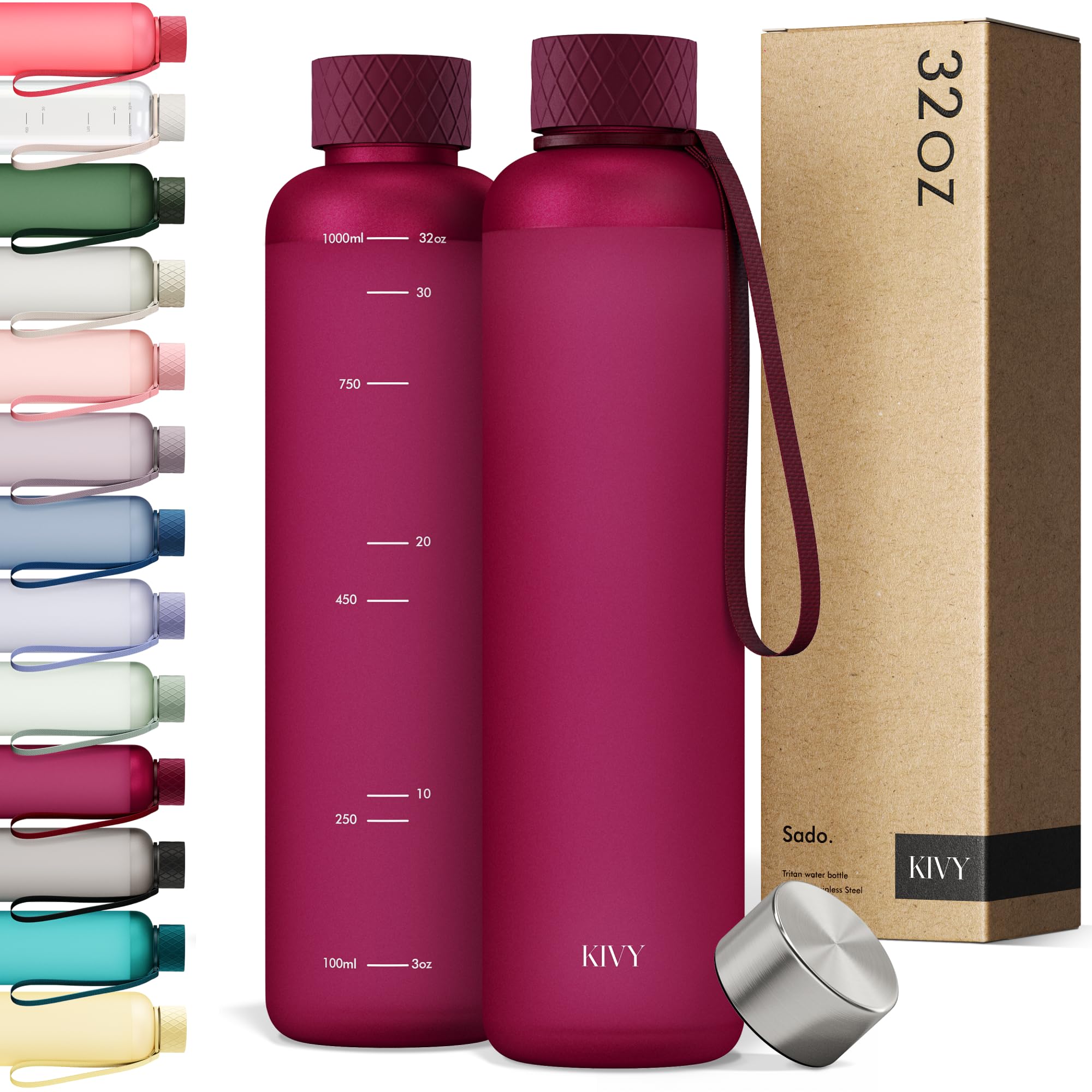 KIVY Slim Water Bottle 32oz [Lightweight & Shatterproof] Fits Backpack & Cupholder for Travel, Sports, School, Gym - Dark green water bottle no straw - Gym water bottle screw top - Dishwasher Safe