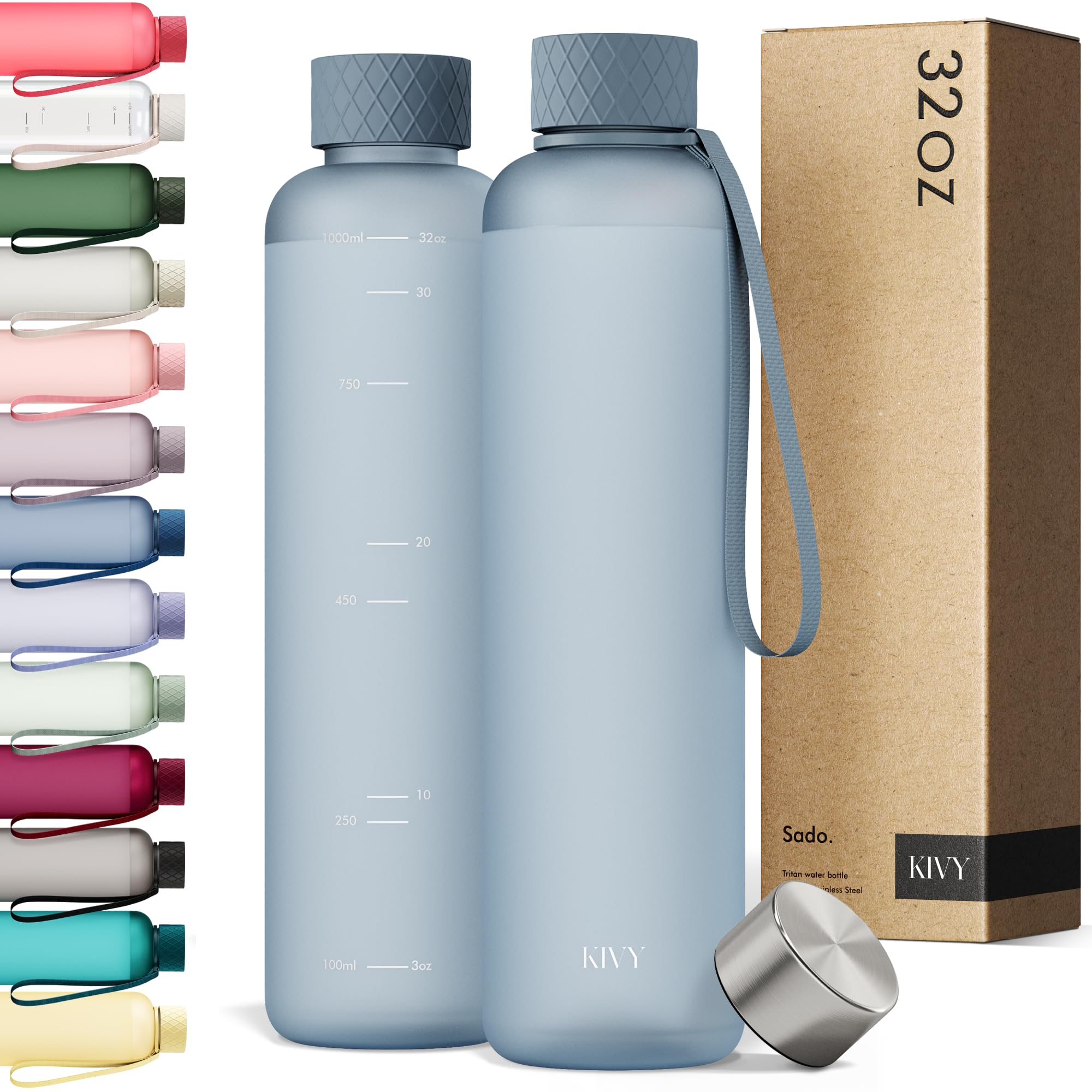 KIVY Slim Water Bottle 32oz [Lightweight & Shatterproof] Fits Backpack & Cupholder for Travel, Sports, School, Gym - Dark green water bottle no straw - Gym water bottle screw top - Dishwasher Safe