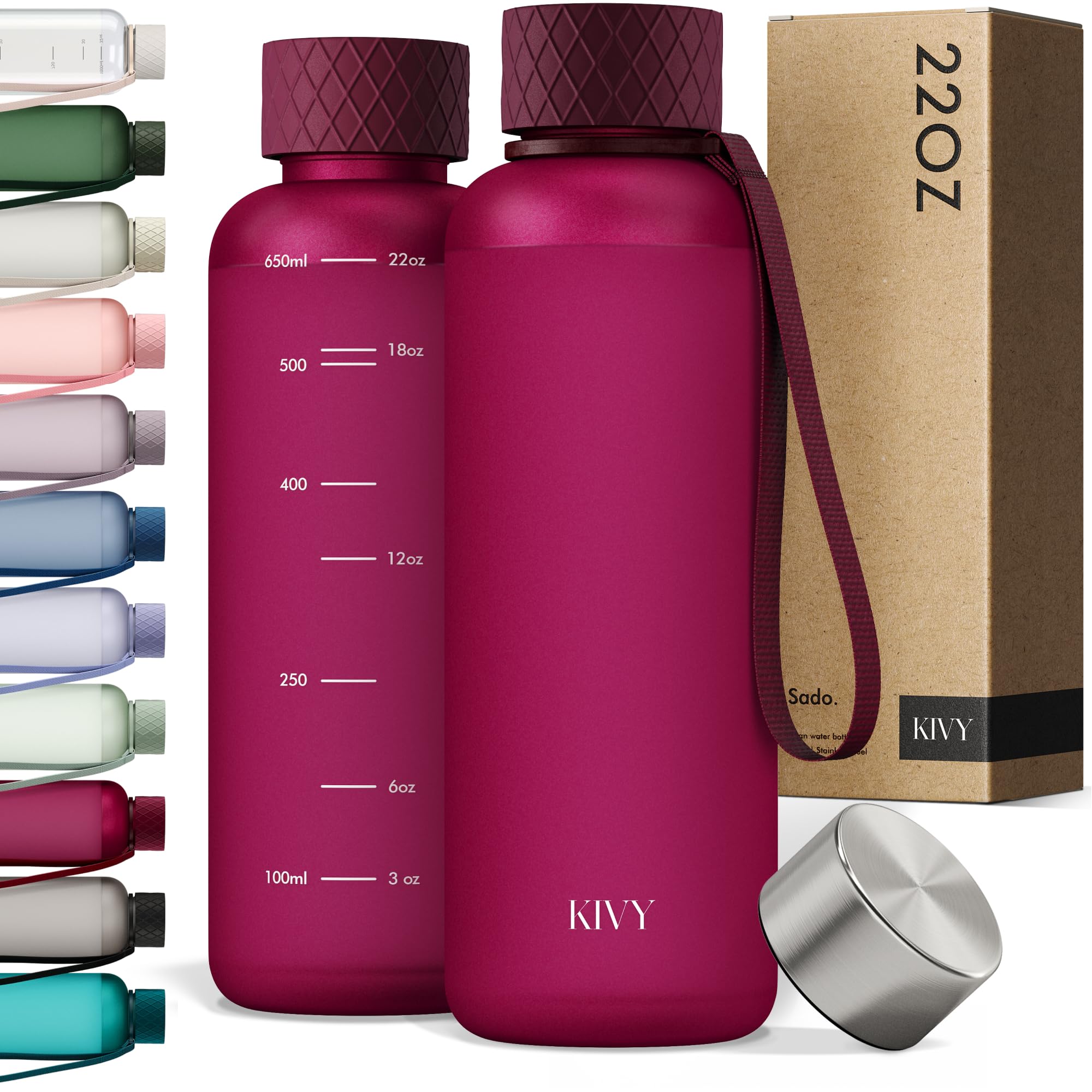 KIVY Slim Water Bottle 32oz [Lightweight & Shatterproof] Fits Backpack & Cupholder for Travel, Sports, School, Gym - Dark green water bottle no straw - Gym water bottle screw top - Dishwasher Safe