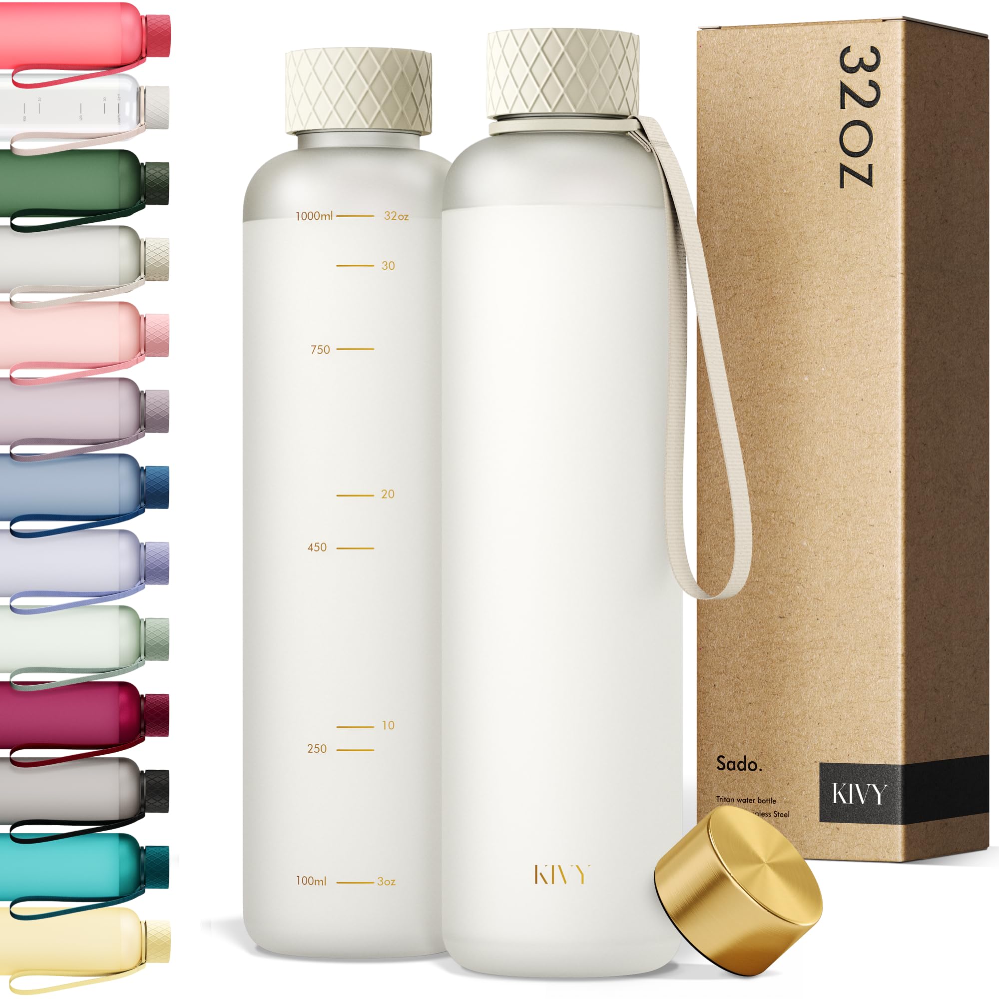 KIVY Slim Water Bottle 32oz [Lightweight & Shatterproof] Fits Backpack & Cupholder for Travel, Sports, School, Gym - Dark green water bottle no straw - Gym water bottle screw top - Dishwasher Safe