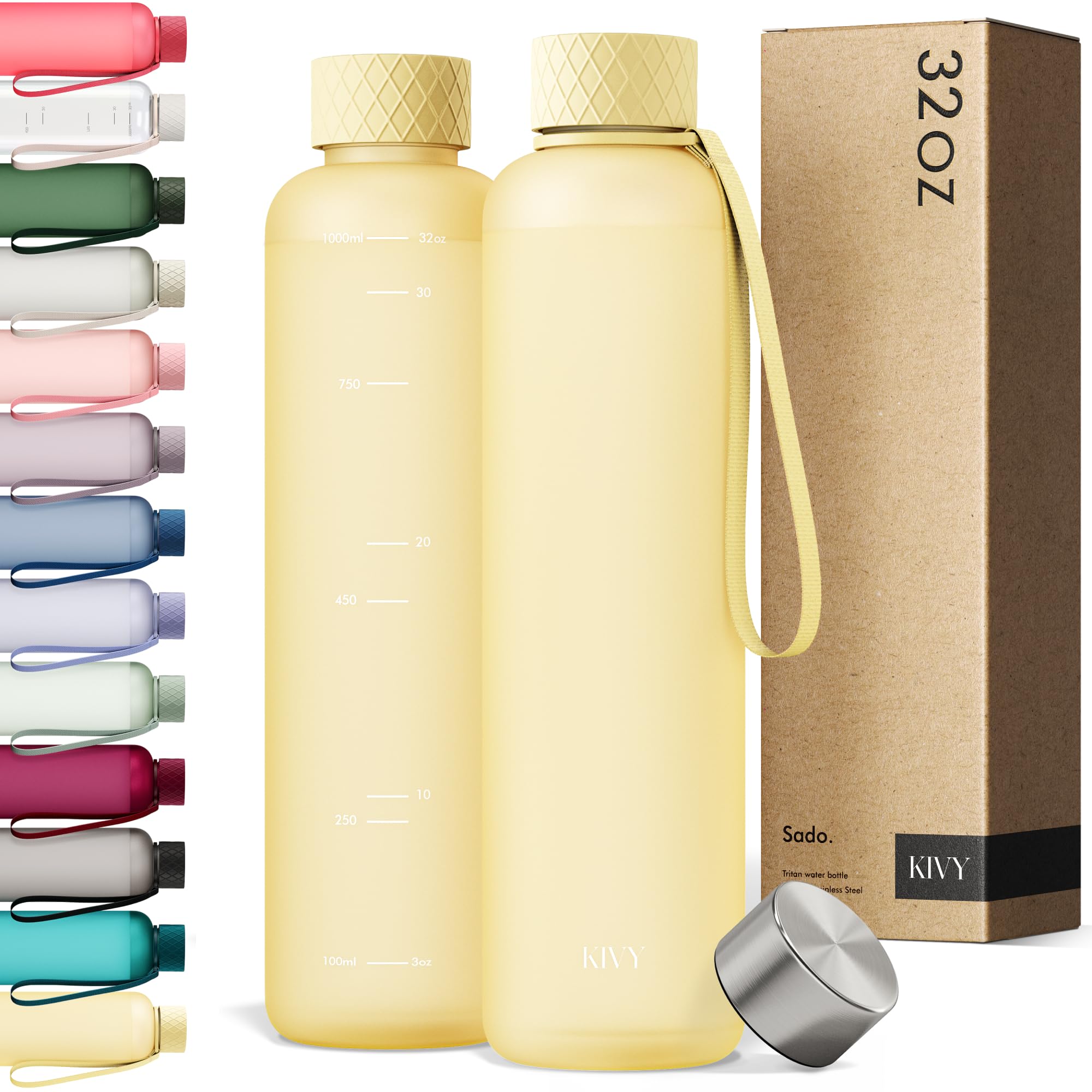 KIVY Slim Water Bottle 32oz [Lightweight & Shatterproof] Fits Backpack & Cupholder for Travel, Sports, School, Gym - Dark green water bottle no straw - Gym water bottle screw top - Dishwasher Safe