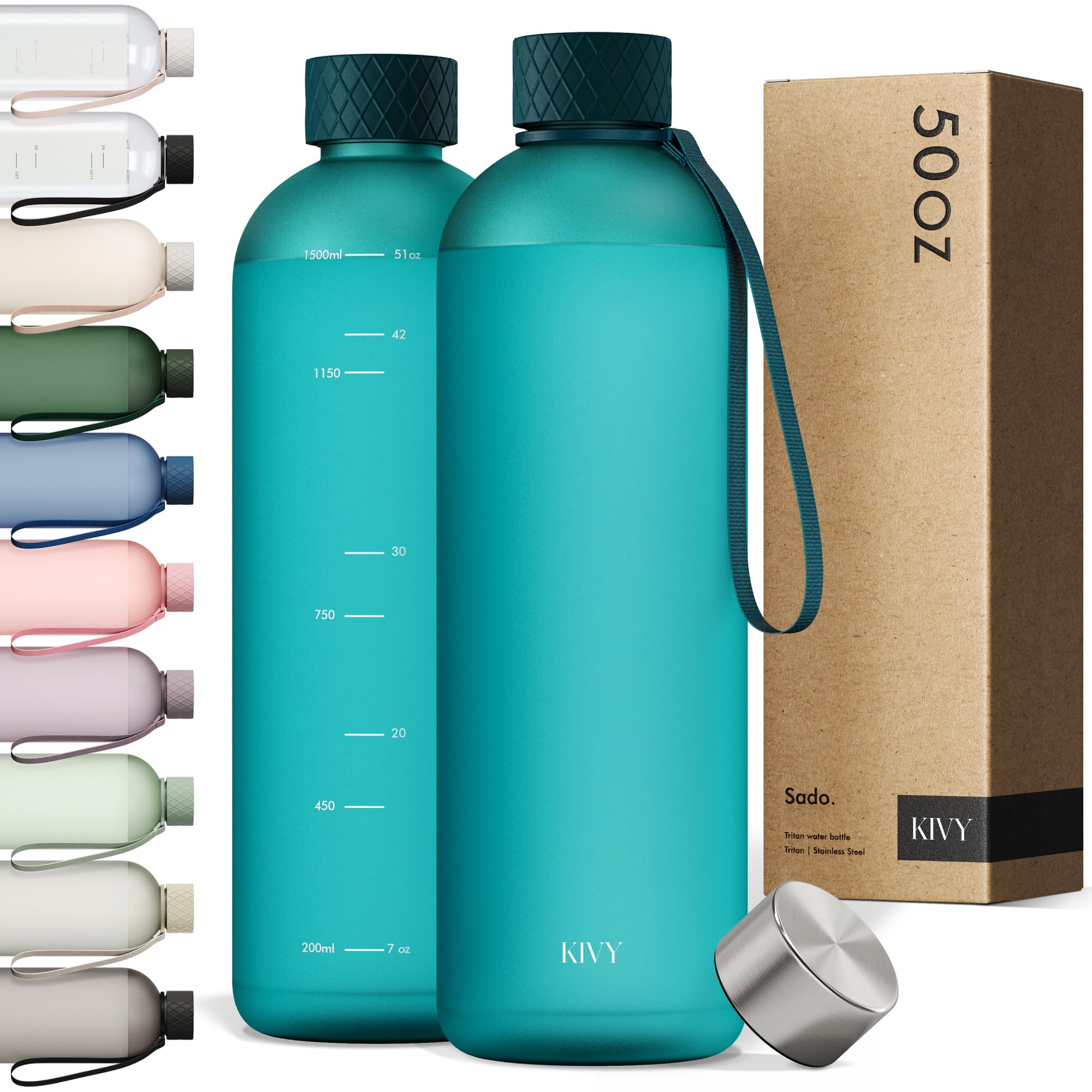 KIVY Slim Water Bottle 32oz [Lightweight & Shatterproof] Fits Backpack & Cupholder for Travel, Sports, School, Gym - Dark green water bottle no straw - Gym water bottle screw top - Dishwasher Safe