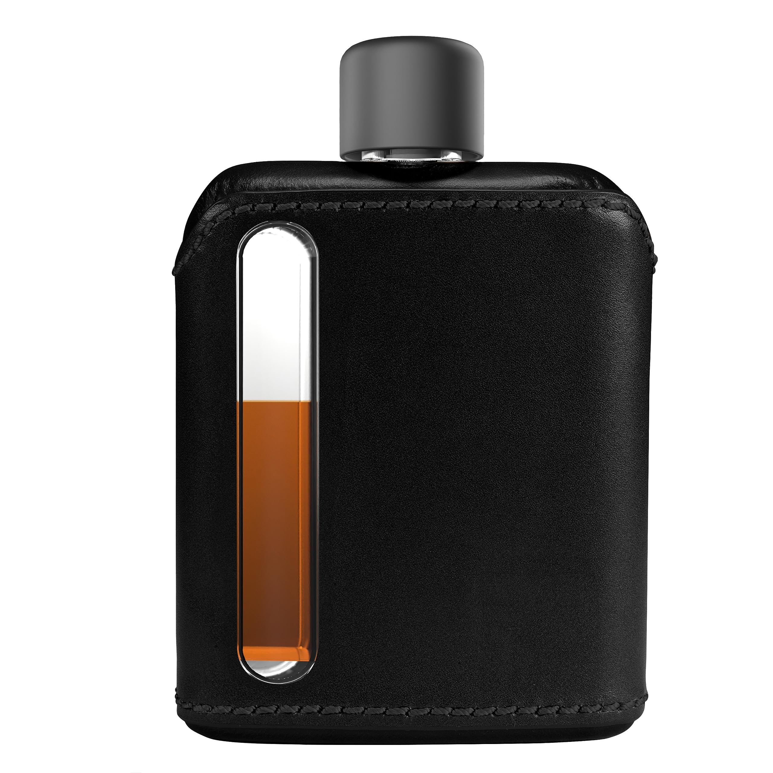 Ragproper Glass Hip Flask for Men – Modern Whiskey & Liquor Pocket Flask with Cork & Silicone Lid Liners, Durable Silicone Covered, Firm Grip – Single Shot 3.4oz (100ml) Black