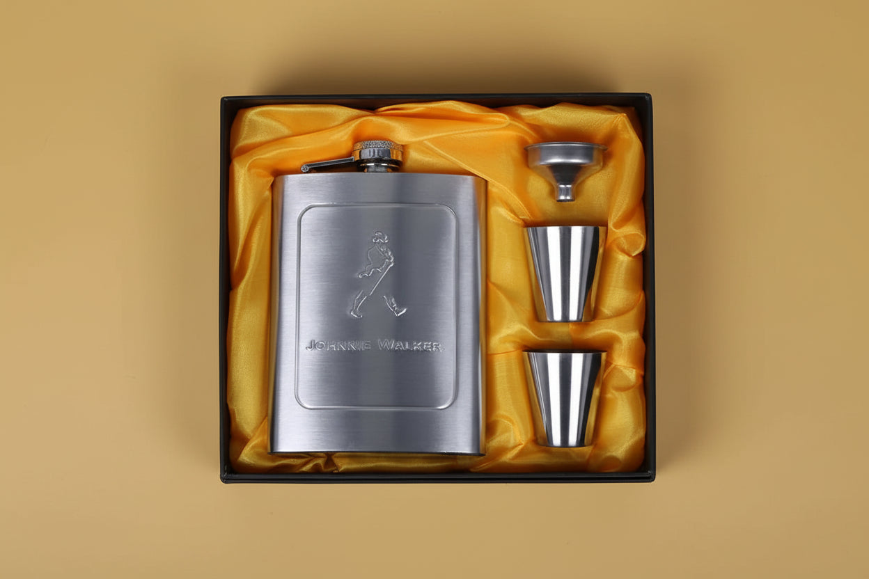 250 ml lommelærke i rustfritt stål – bærbar whiskyflaske med gaveeske