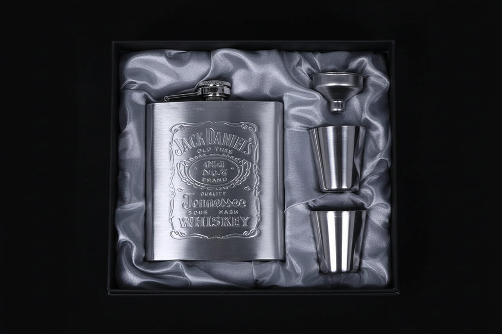 250 ml lommelærke i rustfritt stål – bærbar whiskyflaske med gaveeske